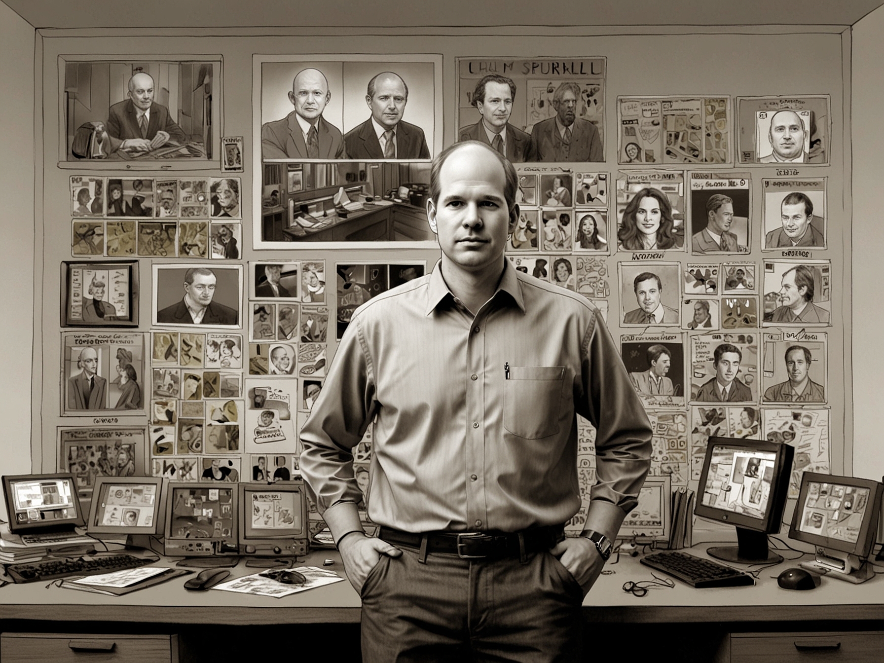 Ben Horowitz stands in a Silicon Valley office, pensively reflecting on his political journey, surrounded by tech memorabilia symbolizing his venture capitalist success.