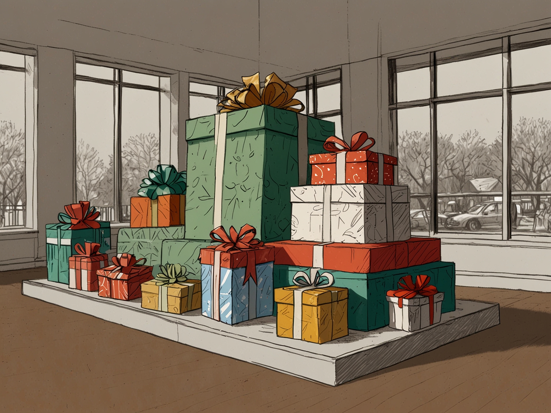 An eco-friendly display featuring holiday gifts wrapped in sustainable materials, highlighting the growing trend of conscious consumerism amidst early shopping promotions.