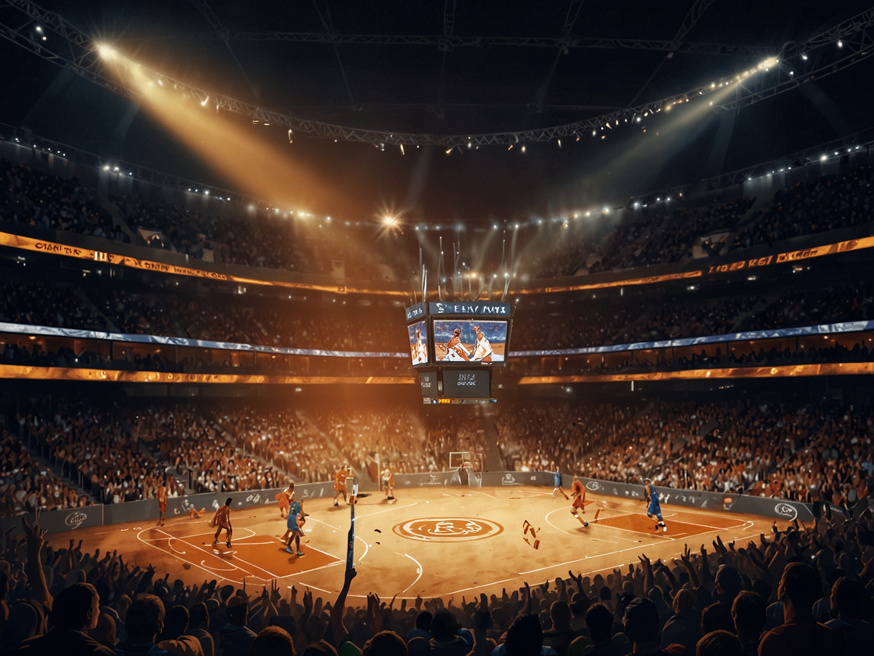 A packed arena buzzing with excitement as Sun and Lynx players battle fiercely, illustrating the electric atmosphere of their legendary rivalry.