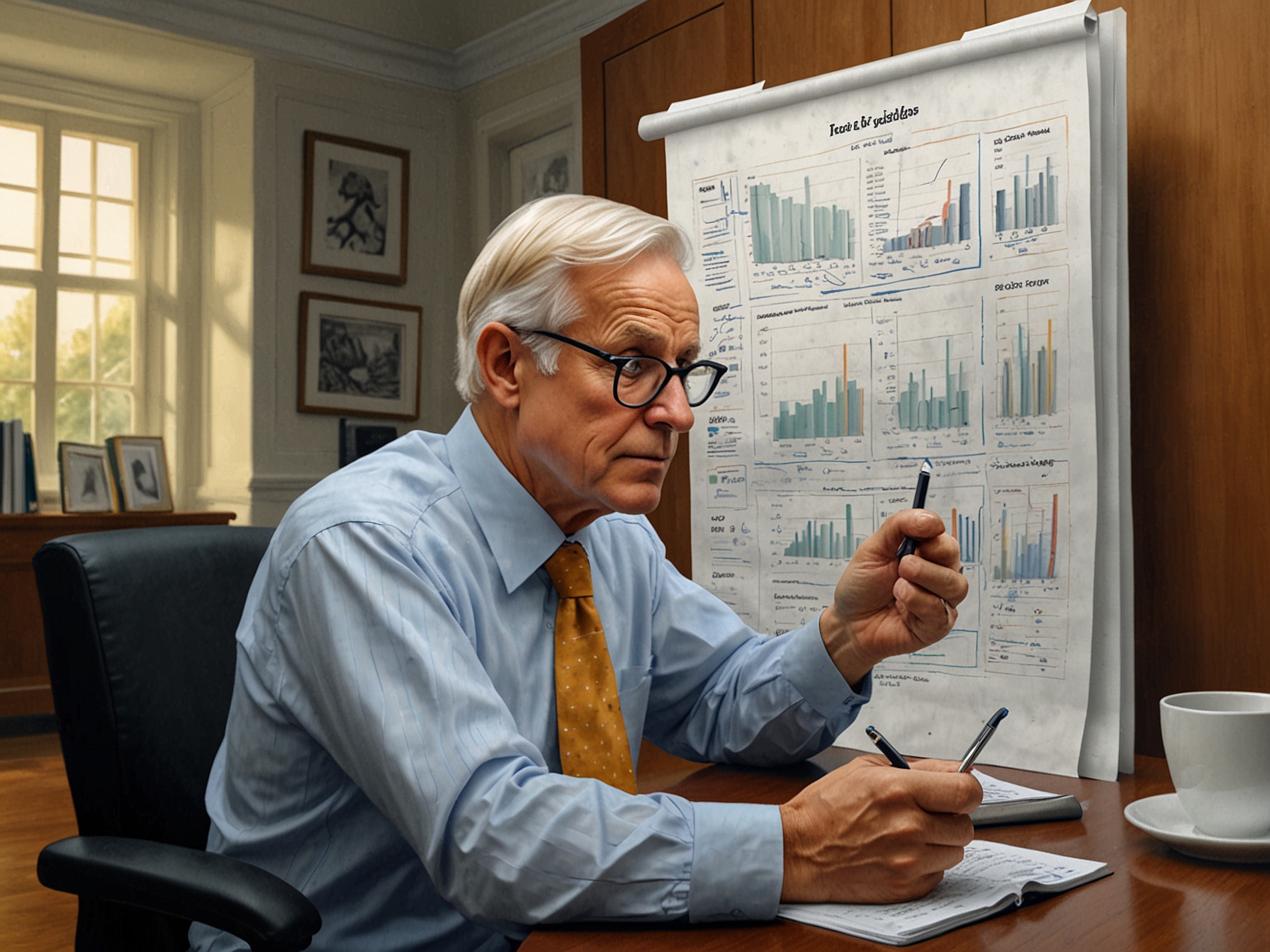 An investor reviewing financial reports, highlighting stocks like Johnson & Johnson and Procter & Gamble, signifying smart investment strategies for October.