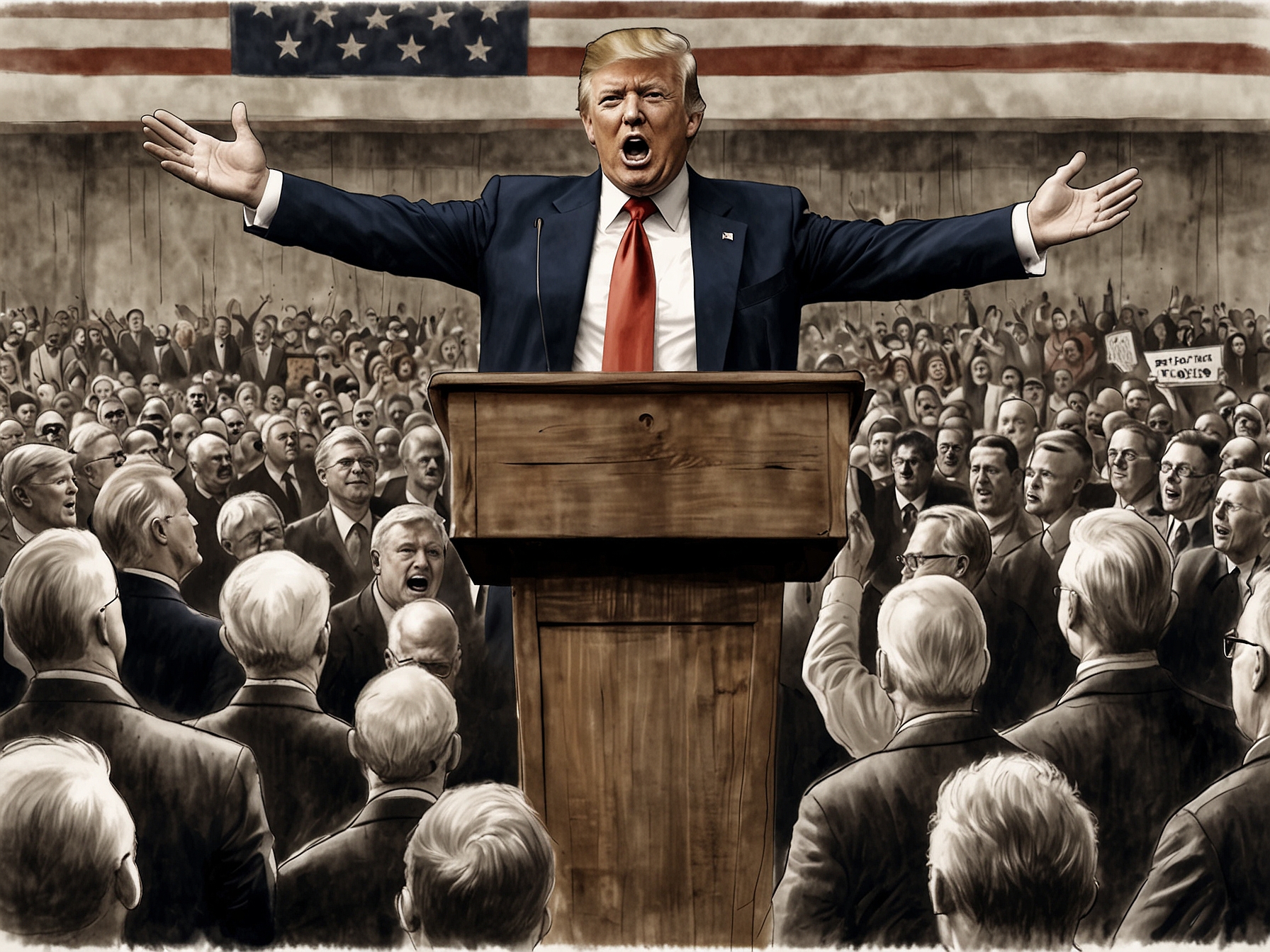 Donald Trump addressing an energetic crowd at a rally in rural Pennsylvania, emphasizing economic successes and job creation, reflecting his campaign strategy.