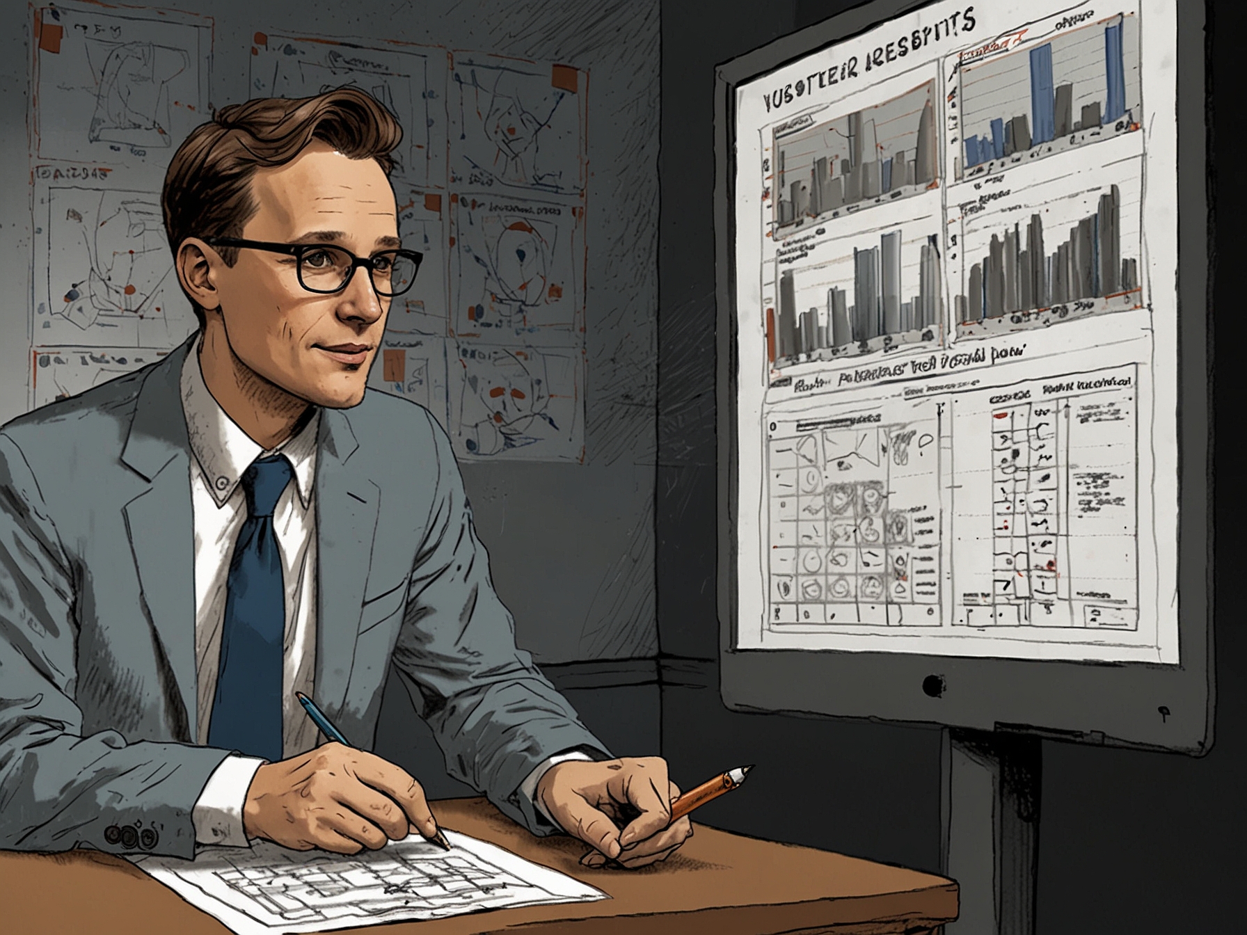 A close-up of poll results being analyzed, with Steve Kornacki discussing the fluctuating voter sentiment in Pennsylvania, underscoring the importance of data in the election.