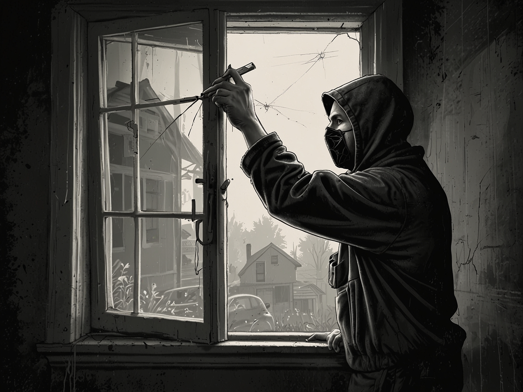 An illustration of a homeowner sealing cracks around windows and doors, demonstrating proactive measures to prevent spiders from entering the house this season.