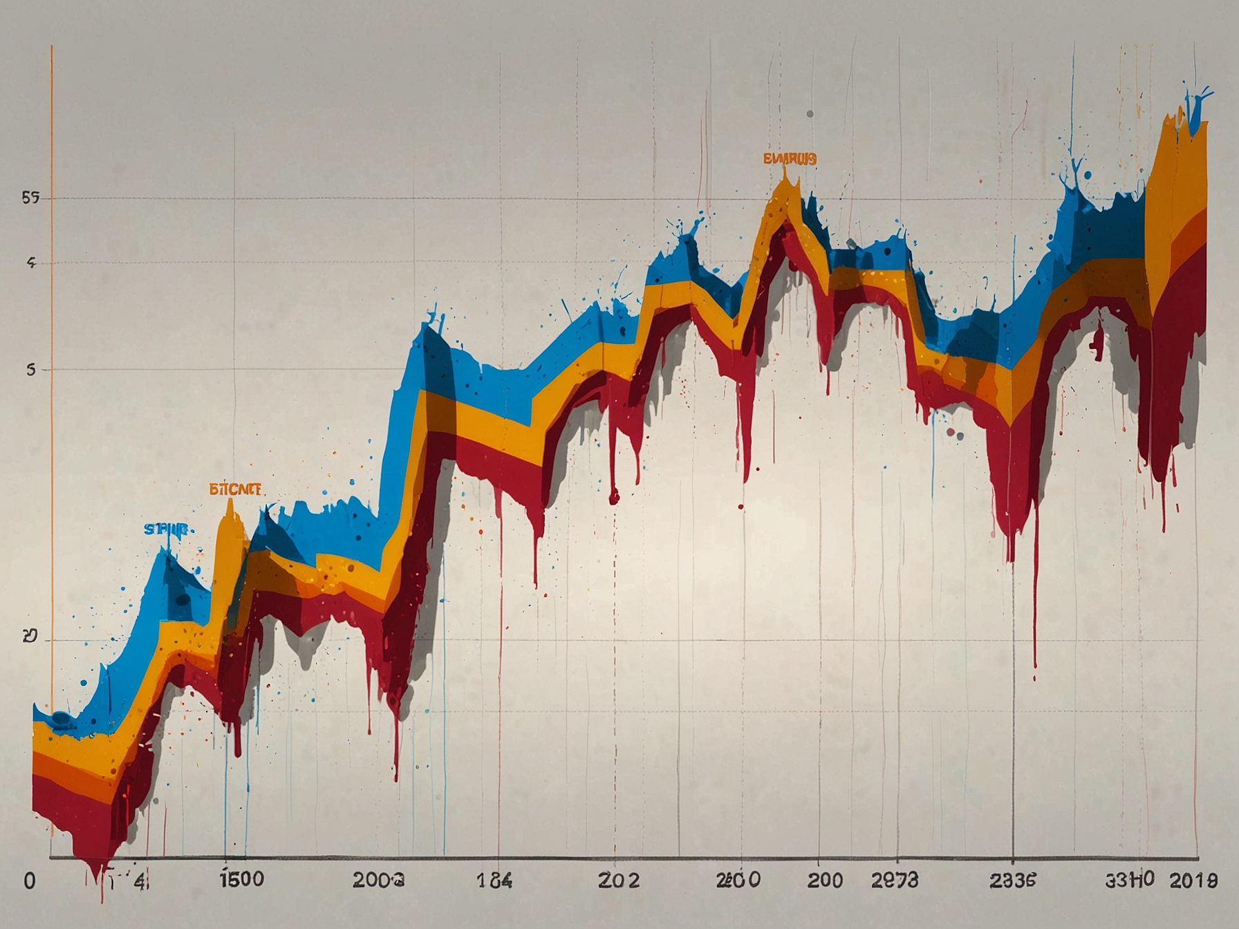 A graph showing the fluctuating stock price of Bumble over time, reflecting the emotional highs and lows of investors in a vibrant, colorful design.