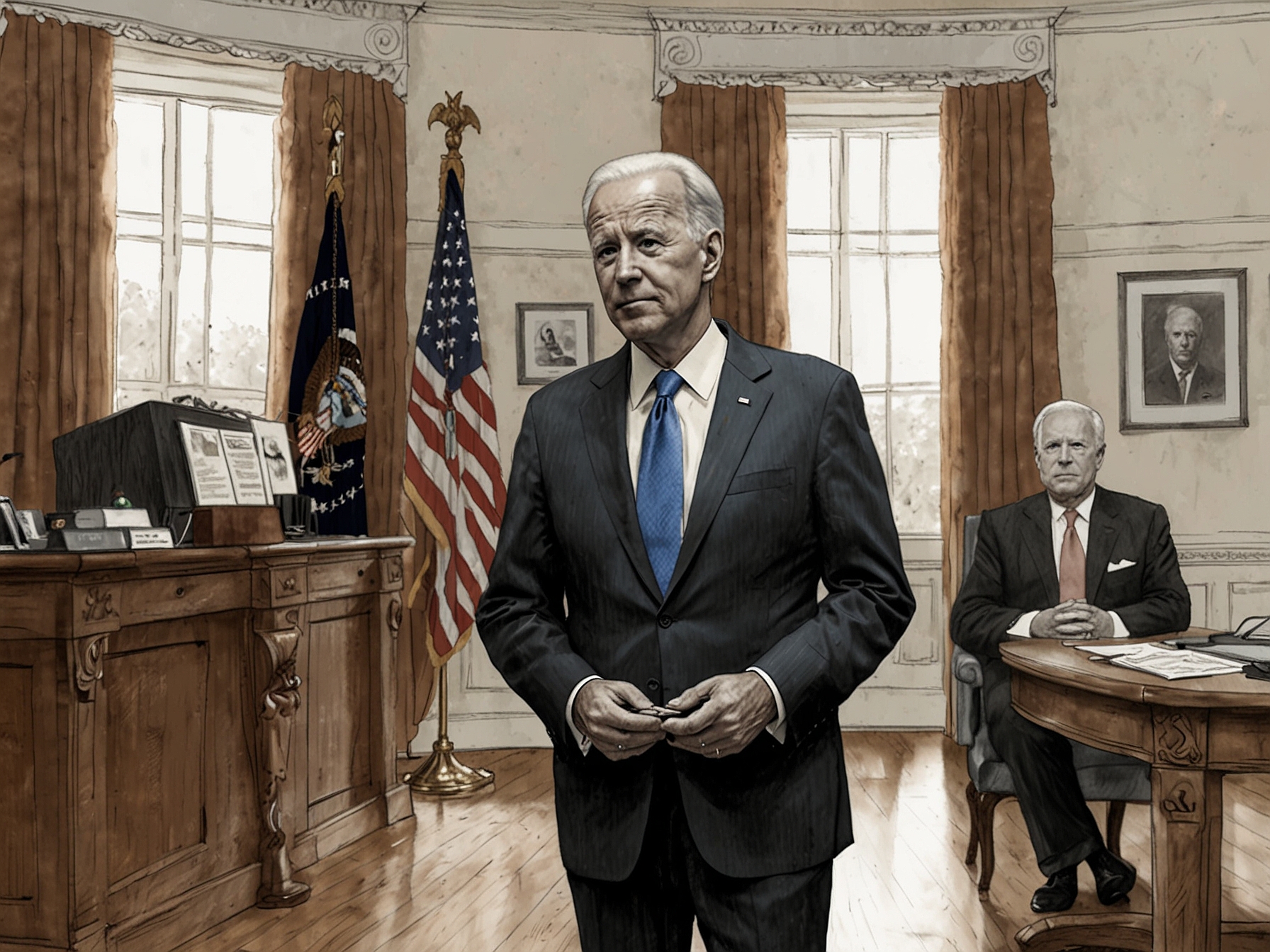 Image of President Biden speaking with Florida officials, expressing federal support for recovery efforts in the wake of Superstorm Milton's devastation.