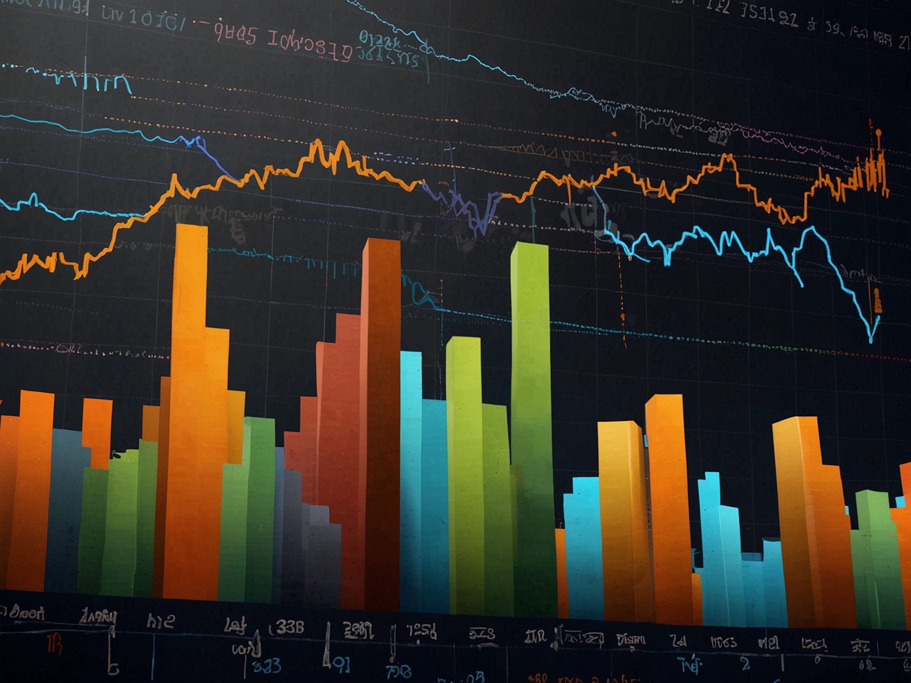 An upward graph illustrating Palantir's soaring stock prices, set against a background of financial news headlines, capturing investor excitement and market trends.