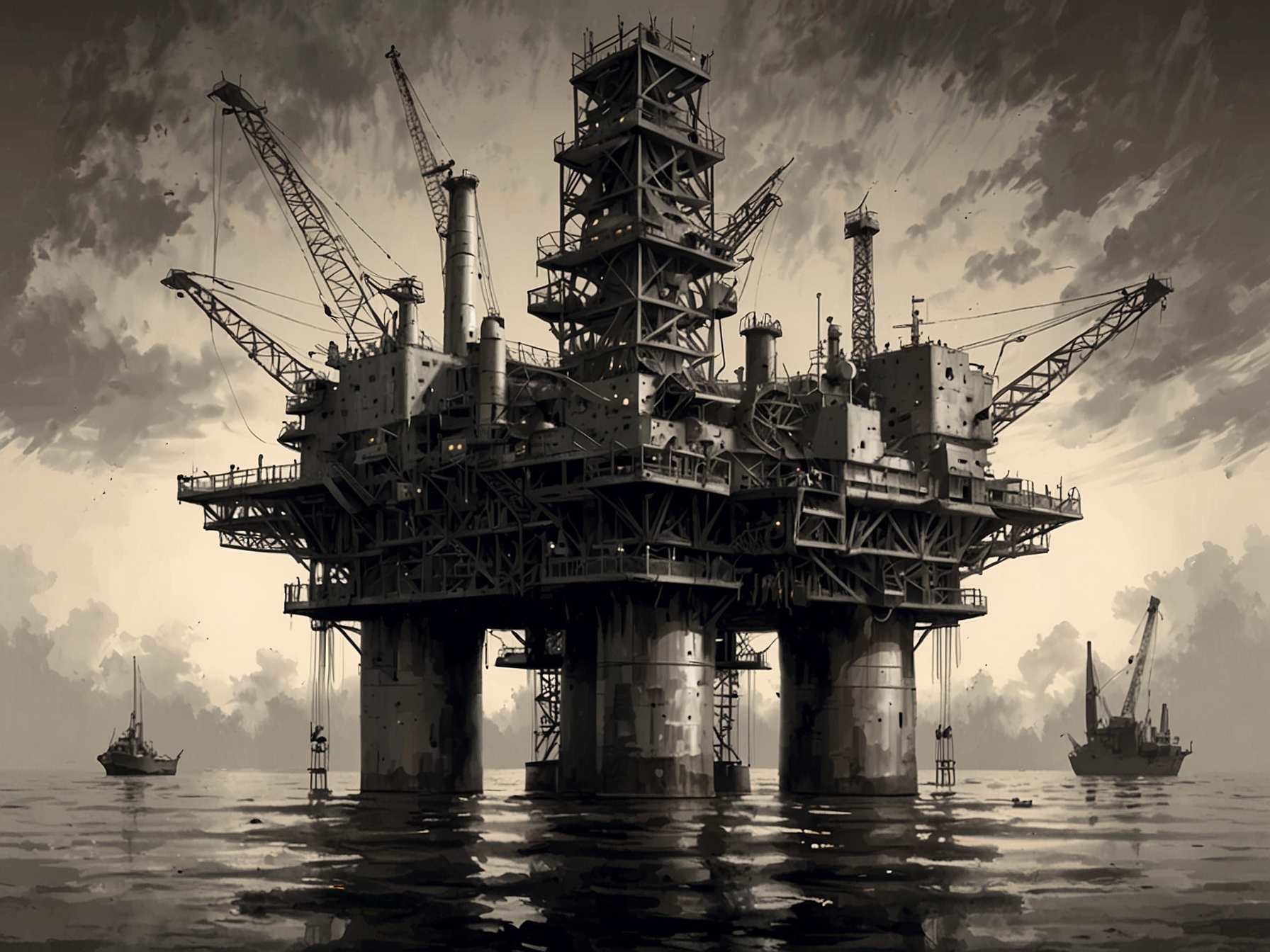 A bustling oil rig showcasing the scale of oil production in the United States, reflecting the record levels mentioned by analysts in 2023 and beyond.