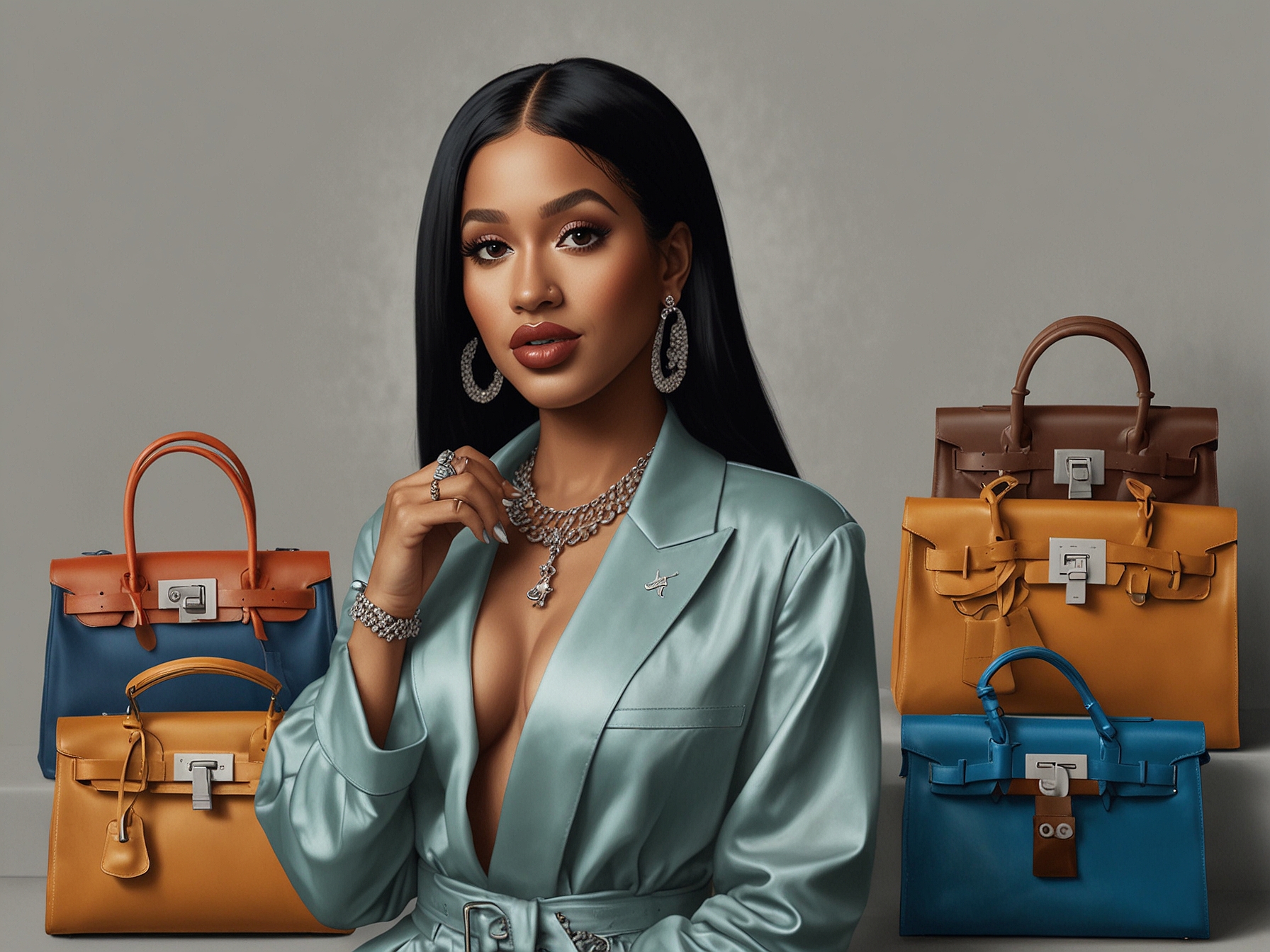 Cardi B joyfully poses with her favorite Hermès bags, showcasing the craftsmanship and elegance of each piece, while emphasizing the stories and emotions behind them.