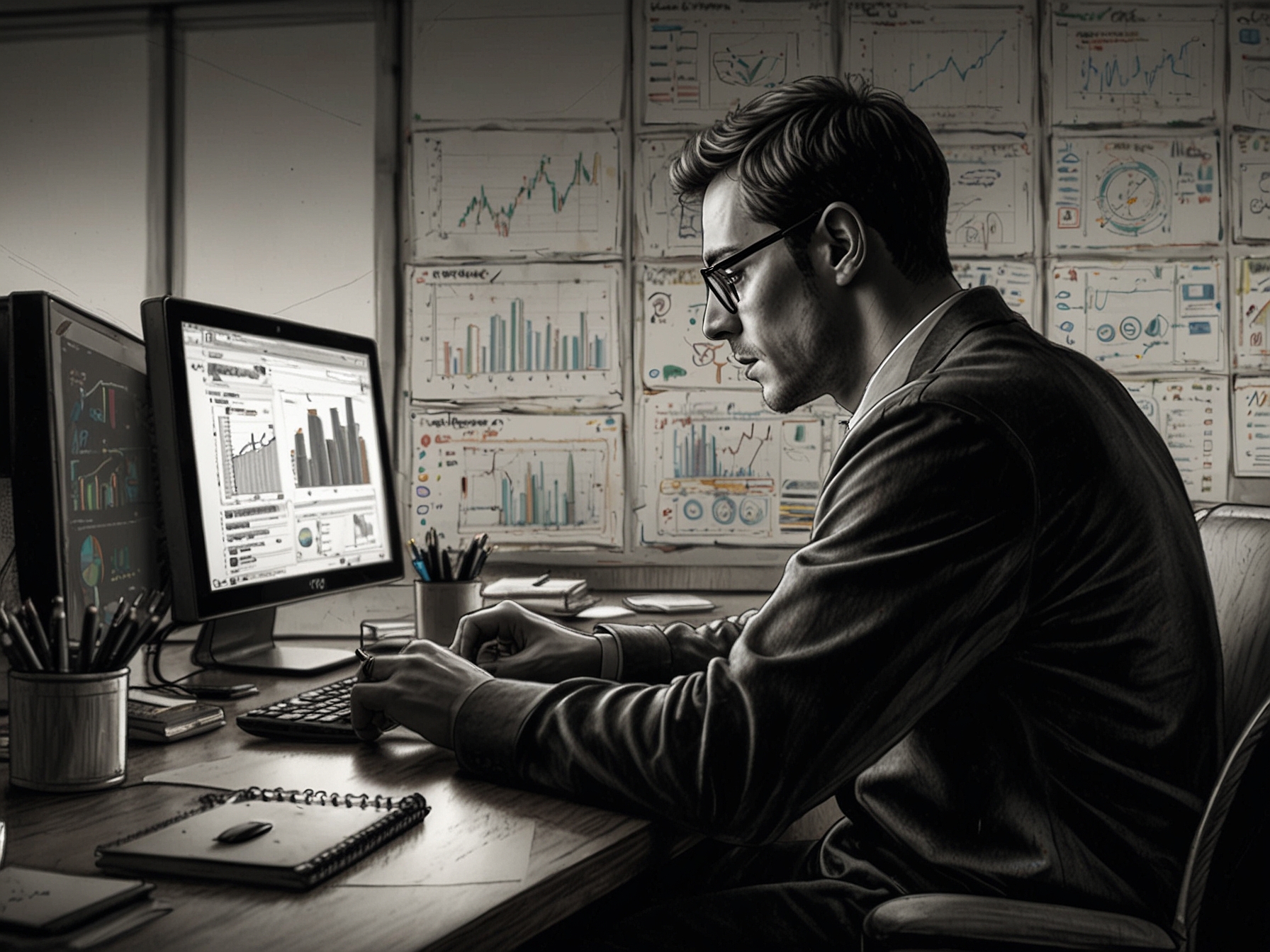 An individual sitting at a desk, focused on a laptop screen displaying various privacy settings options, symbolizing the importance of data management.