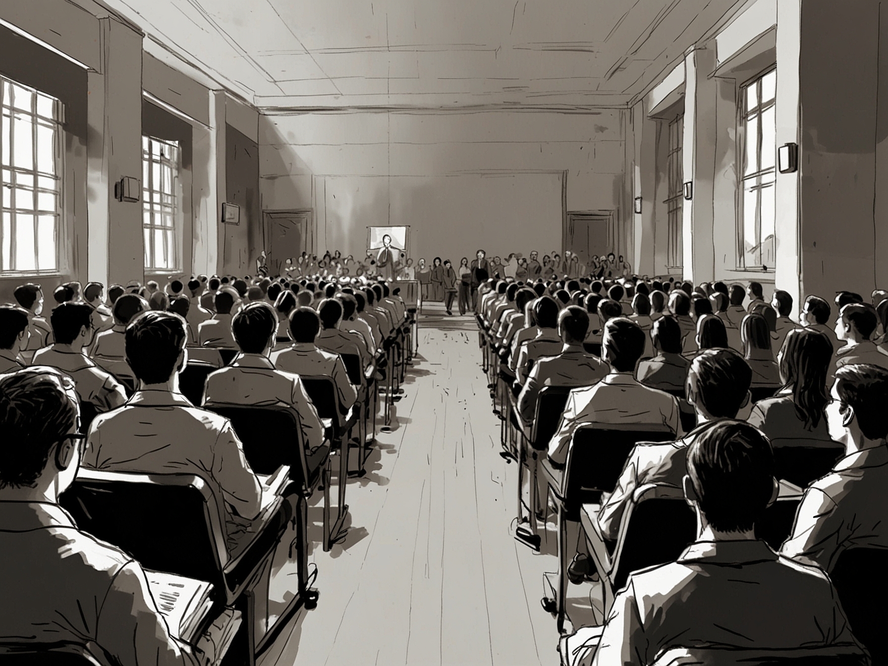 A motivational speaker addressing a large audience of students in a university hall, reflecting the spirit of World Students' Day and the transformative power of education.
