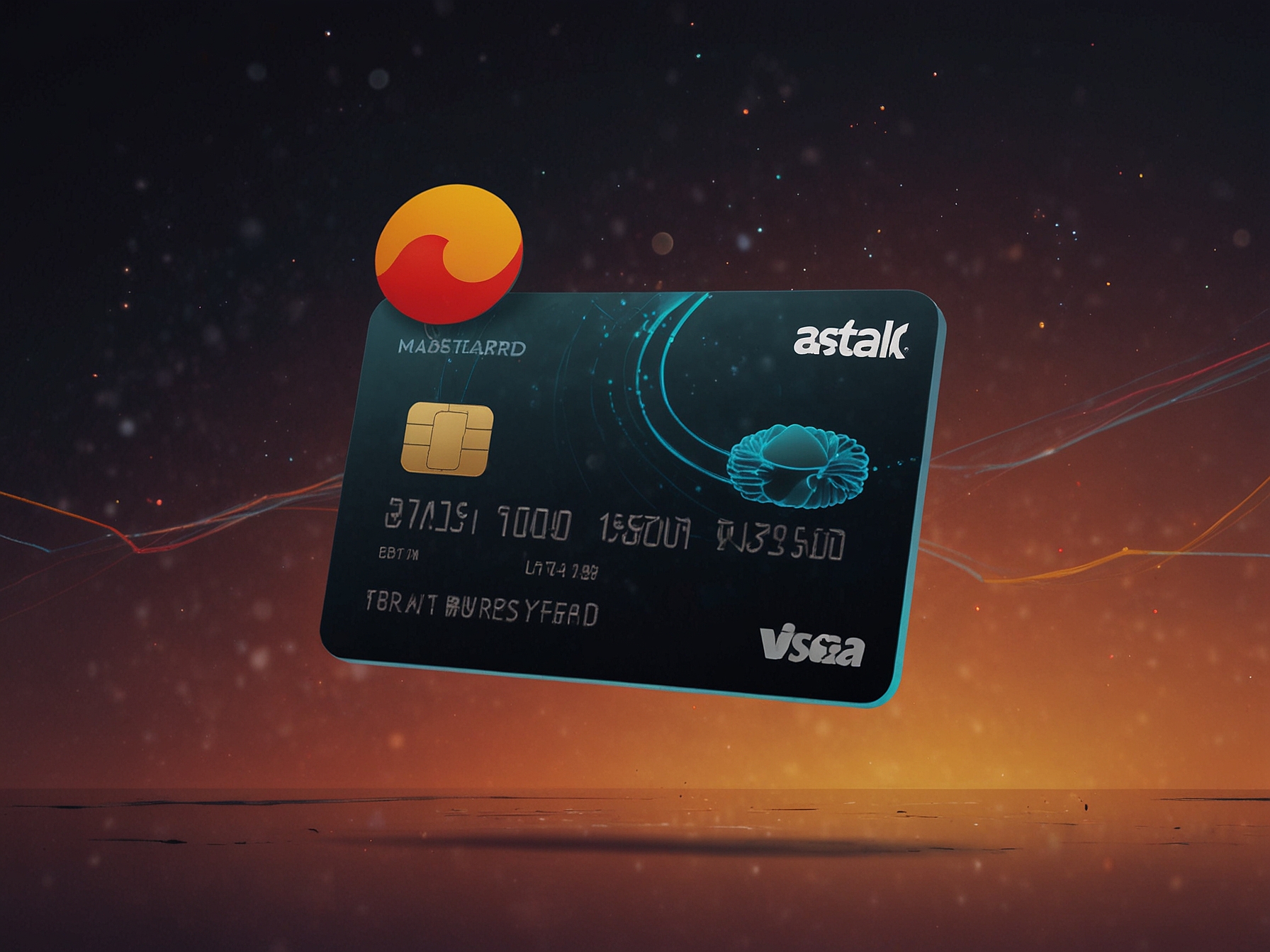 An illustration depicting the partnership between Stellar and Mastercard, showcasing a seamless transaction process using crypto credentials on a digital platform.