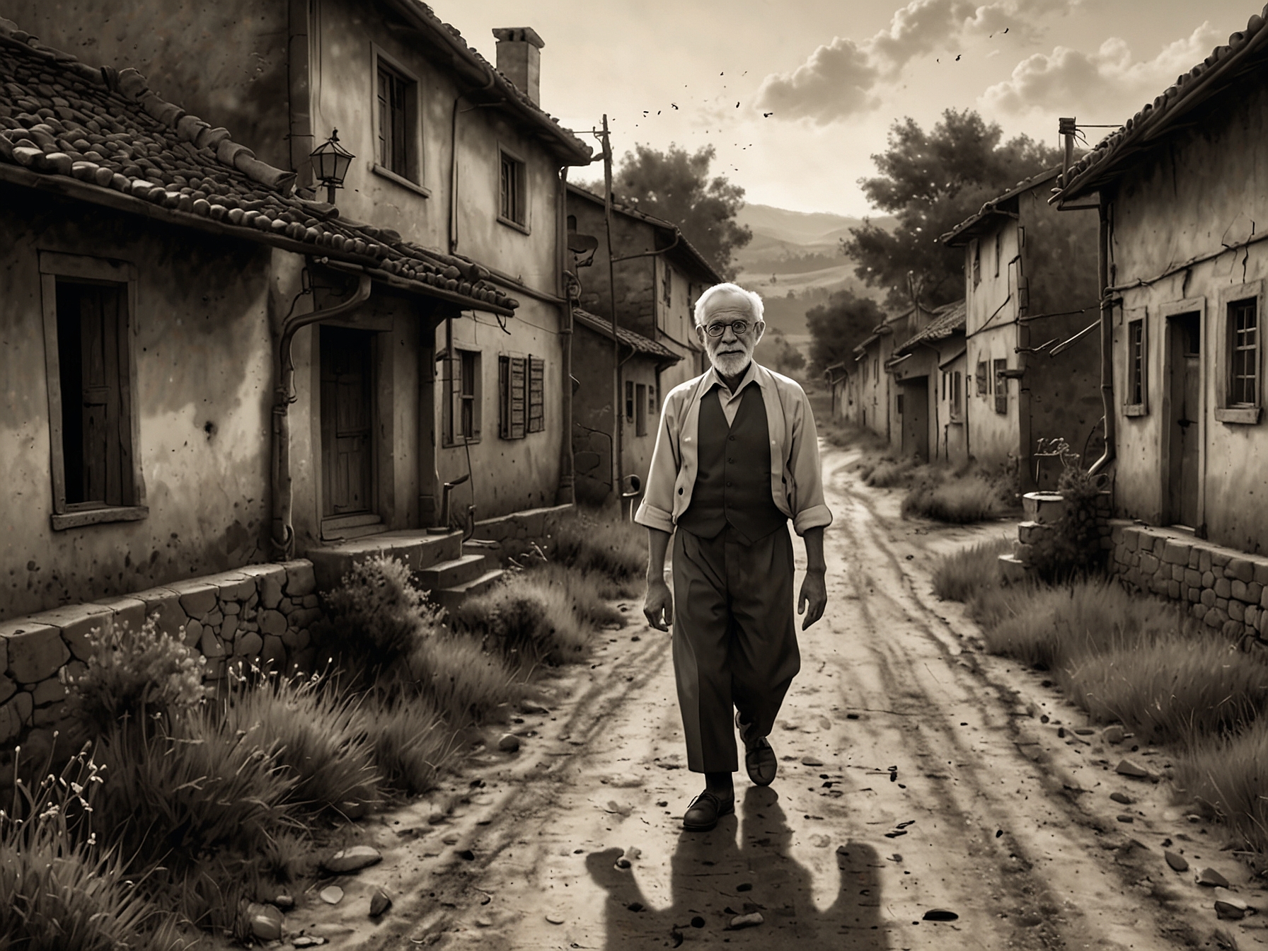 An illustration depicting the journey of a Nobel laureate, from humble beginnings in a village to receiving the prestigious award, symbolizing resilience and dedication to change.