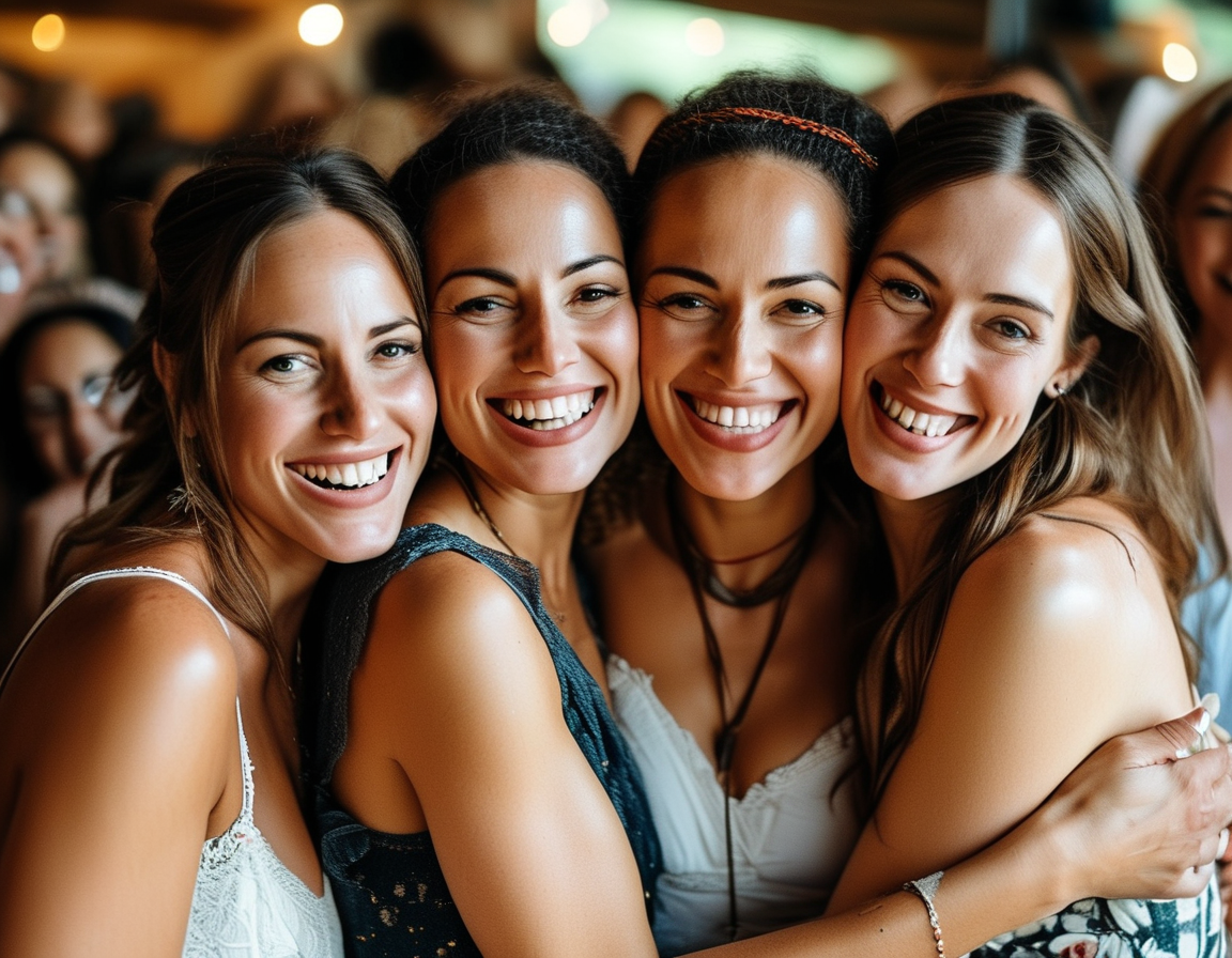 A group of women sharing a warm embrace, representing the theme of sisterhood emphasized by Lorraine during her speech at the event.