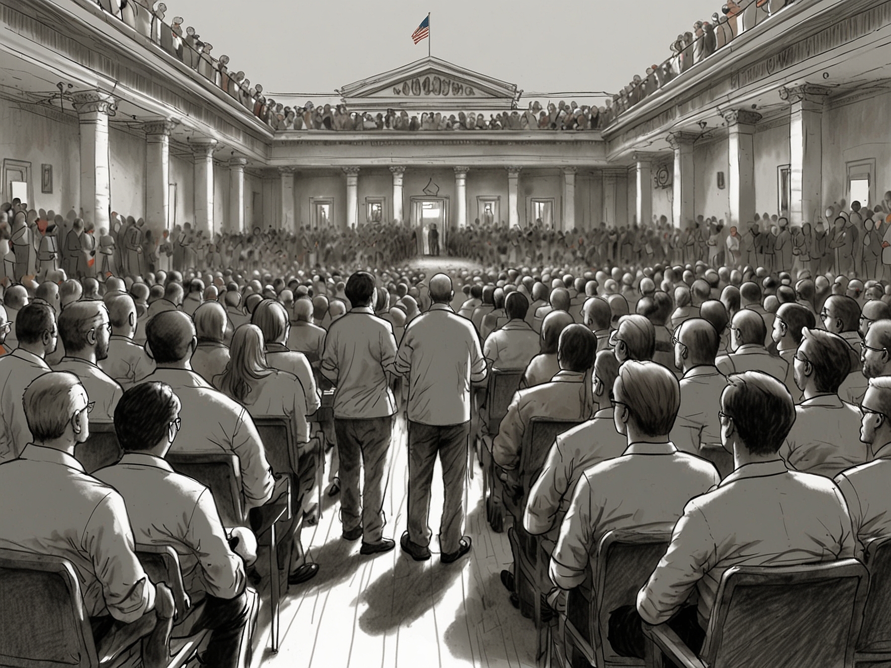 A split-screen image depicting a crowded grassroots rally on one side and a private donor meeting on the other, illustrating the contrast between large donors and local candidates.