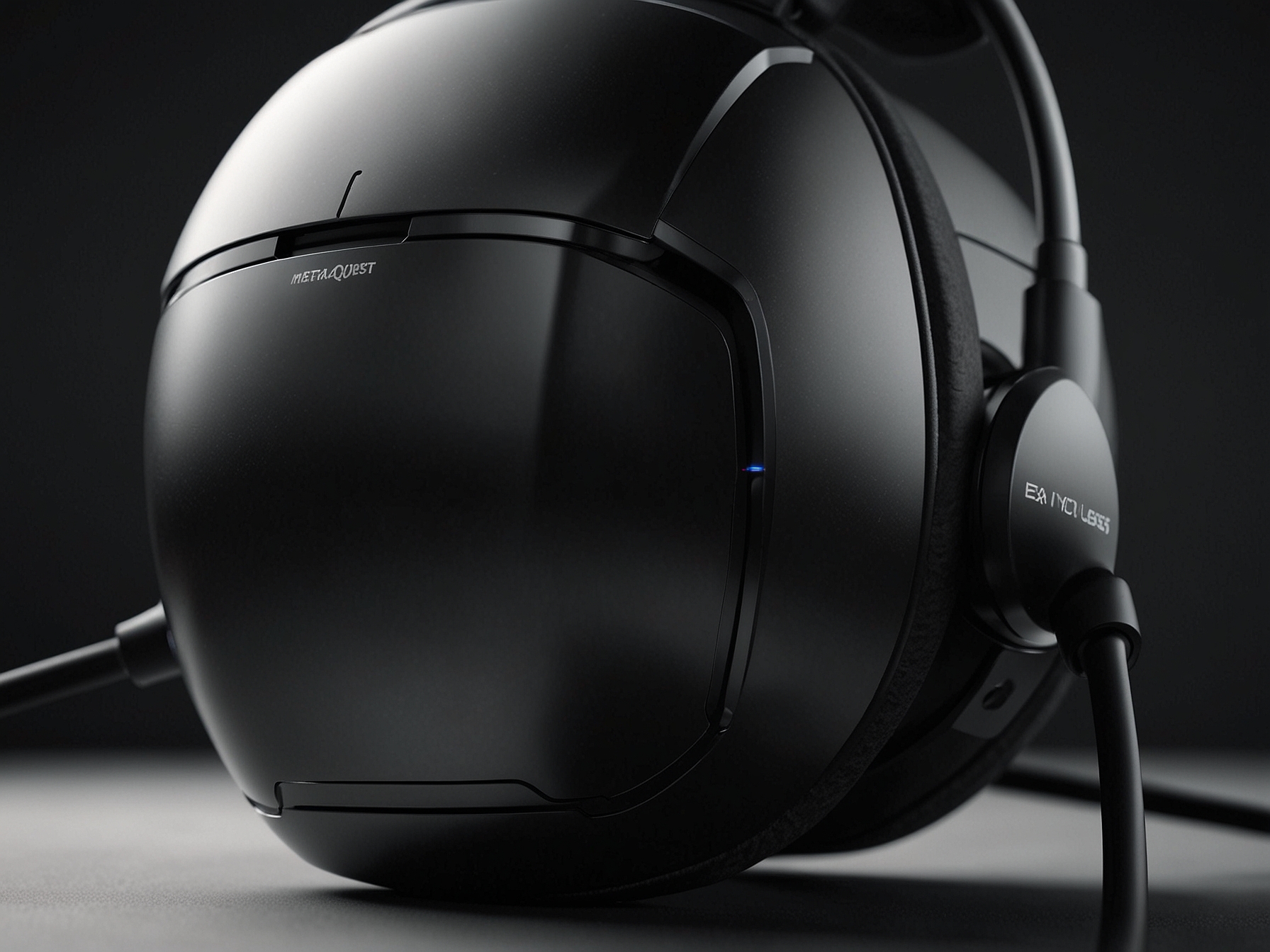A close-up view of the Meta Quest 3S headset on a tabletop, highlighting its controls and lenses, with a subtle focus on the lower price tag compared to high-end VR devices.