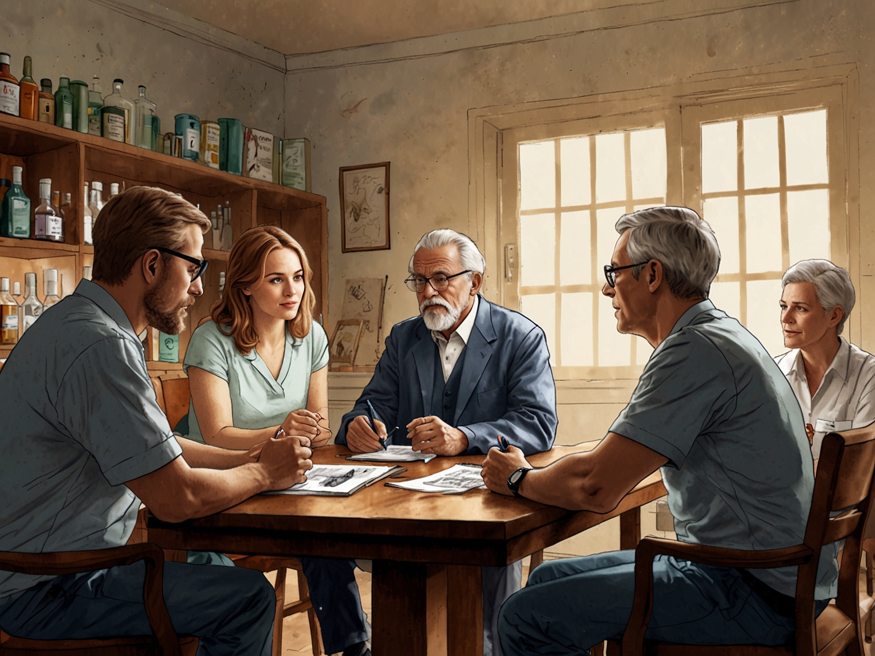 A group of concerned individuals discussing the effects of unregulated alternative medicines, highlighting the urgent need for safety and trust in healthcare.