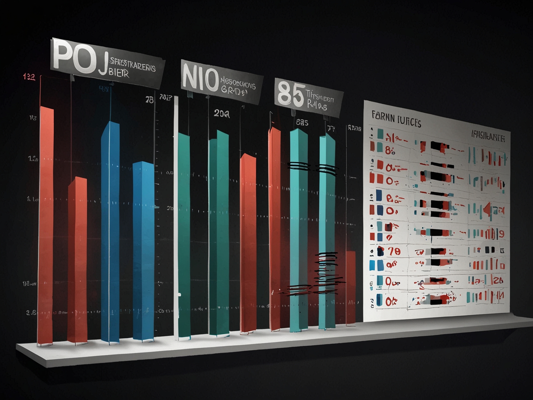 An illustrated graph showing polling numbers, emphasizing the competitive nature of the race despite Harris's absence and the Biden campaign's current focus.
