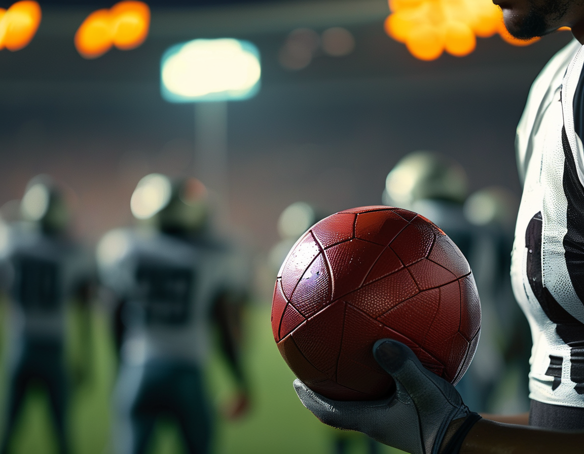 A close-up of a football in the hands of a player, symbolizing the anticipation and tension as teams prepare for the kick-off of their respective games.