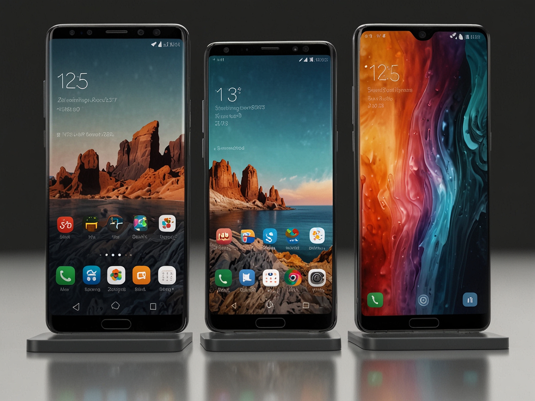 A sleek rendering of the Samsung Galaxy S25 models showcasing their distinct dimensions; the S25, S25+, and S25 Ultra stand side by side emphasizing size differences.