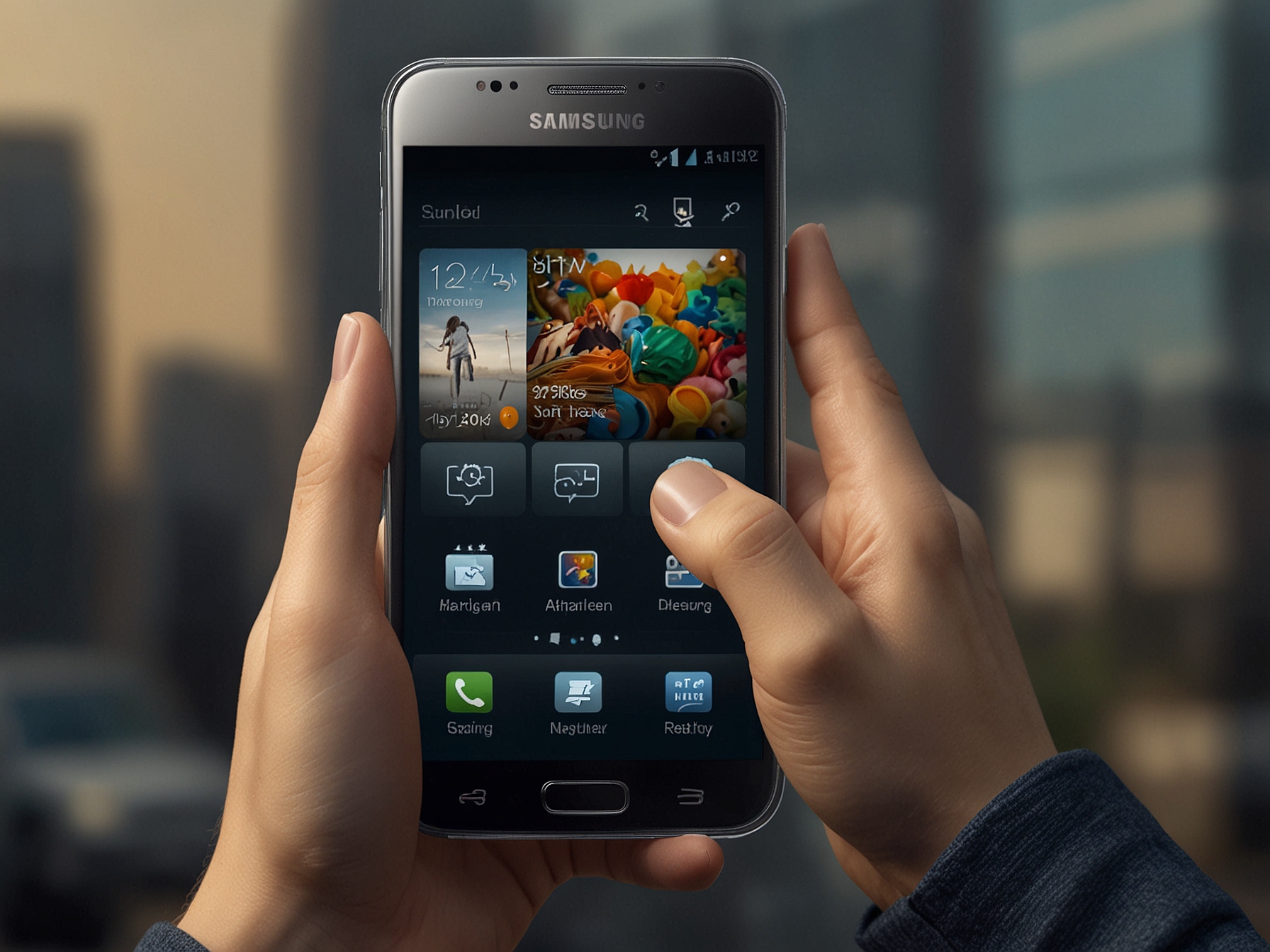 An artistic interpretation of a user holding the Samsung Galaxy S25, illustrating how its compact design facilitates one-handed operation and enhances screen navigation.
