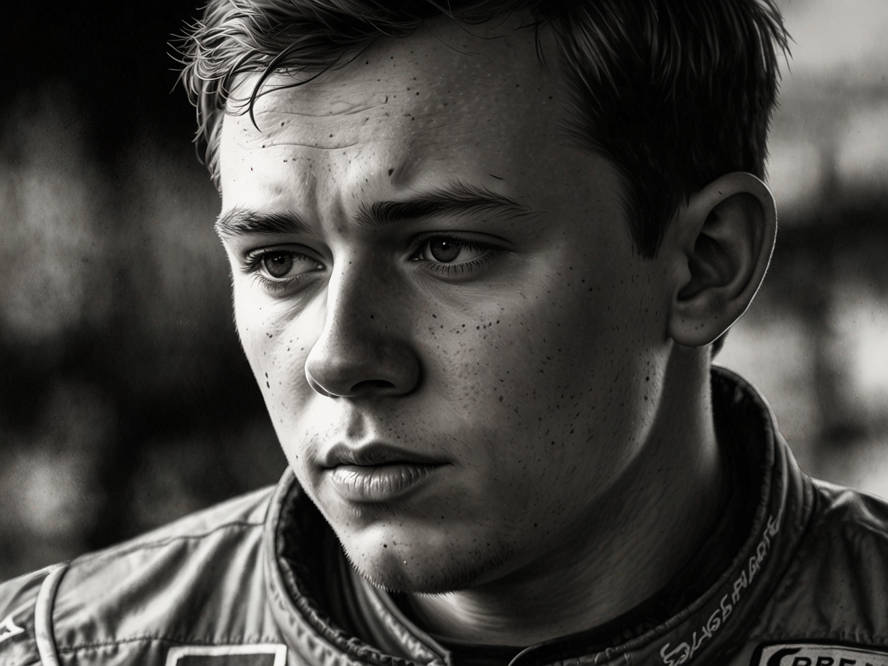 A close-up of Christopher Bell during a post-race interview, expressing a mix of disappointment and reflection, capturing the emotional struggle of athletes after a narrow loss.