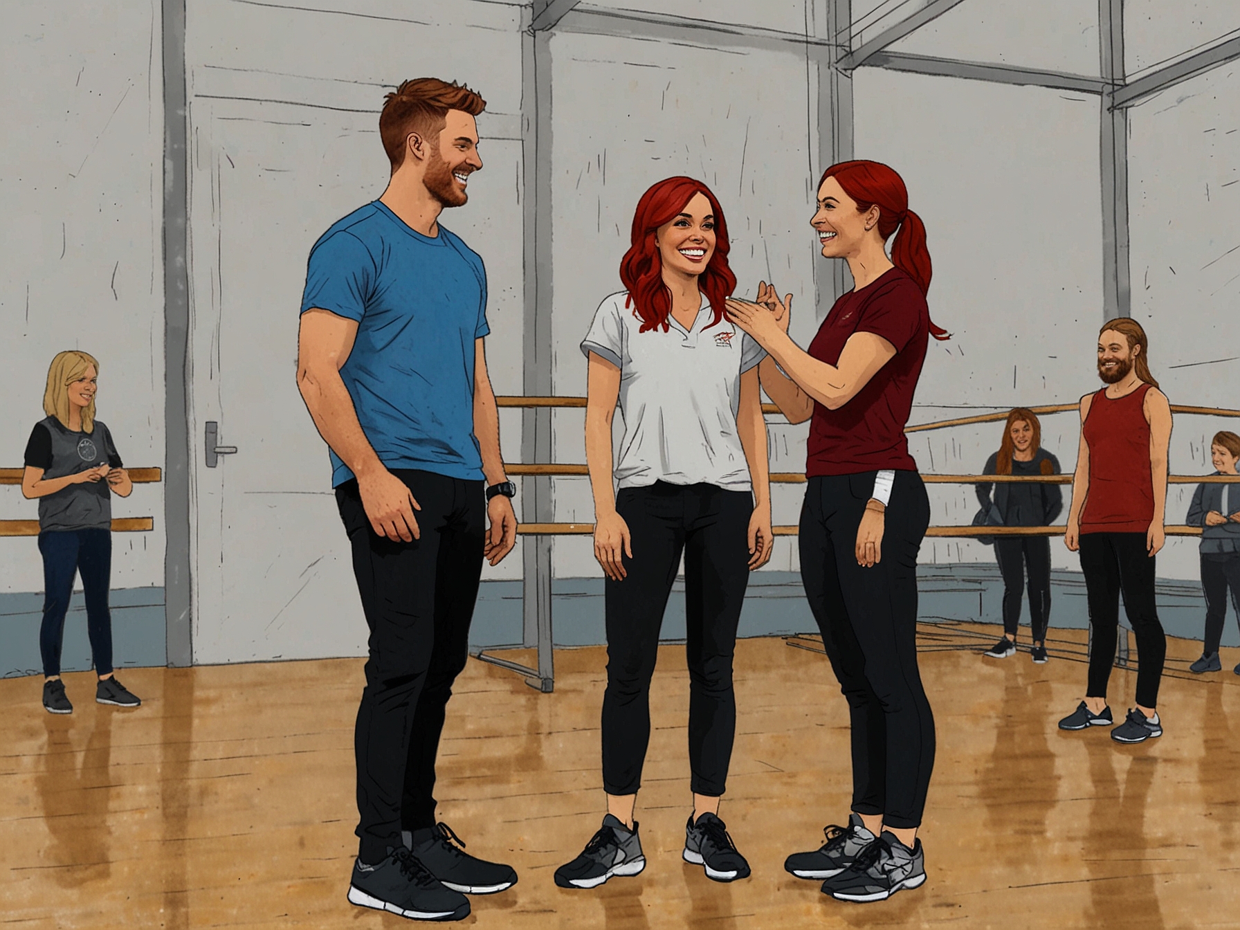 Dianne Buswell encouraging Chris McCausland during a rehearsal, illustrating the coaching dynamics and the encouragement that fuels his progress in the competition.