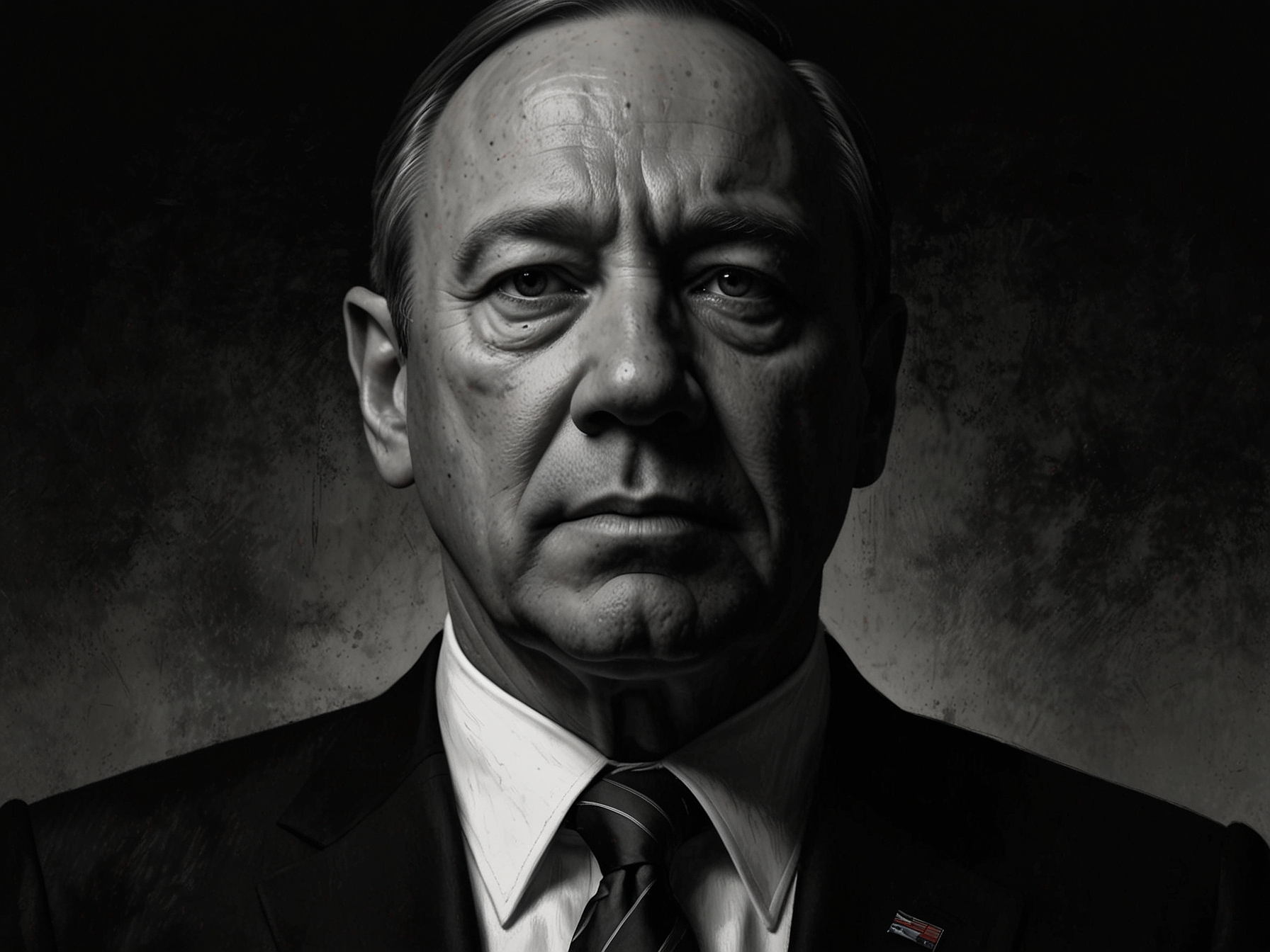 A dark, moody portrayal of Frank Underwood from 'House of Cards', exemplifying ambition and moral complexity in the quest for power.