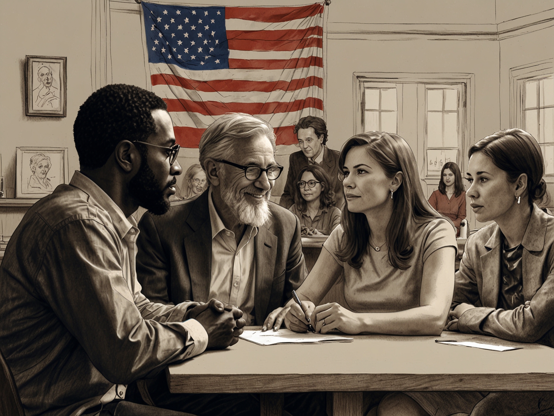 A focus group of diverse voters discussing their political views, reflecting on the changing dynamics in American politics and the search for authentic leaders.