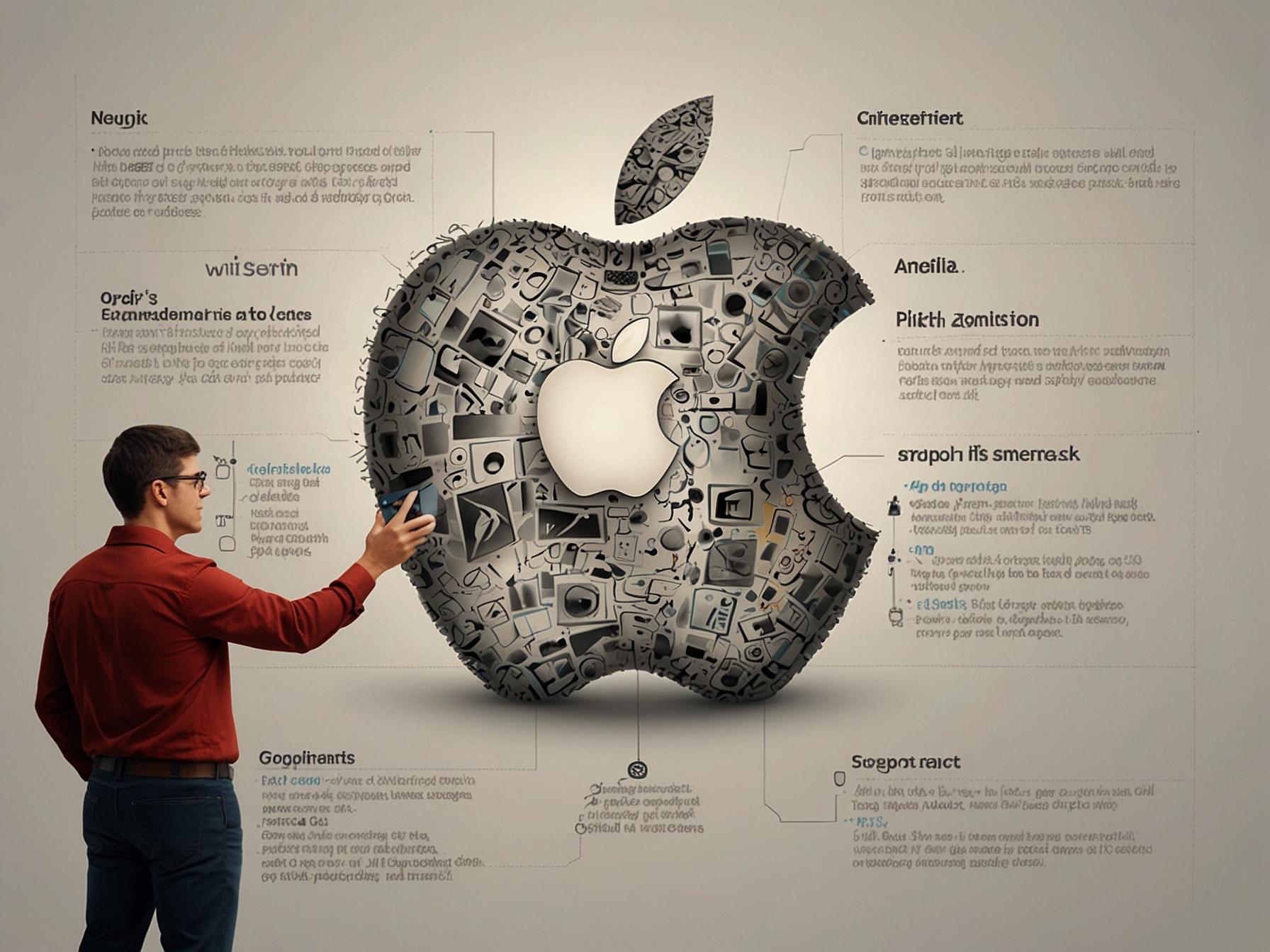 An infographic illustrating the benefits of Apple's new intelligence features, highlighting productivity enhancements, smarter recommendations, and personalized experiences for users.