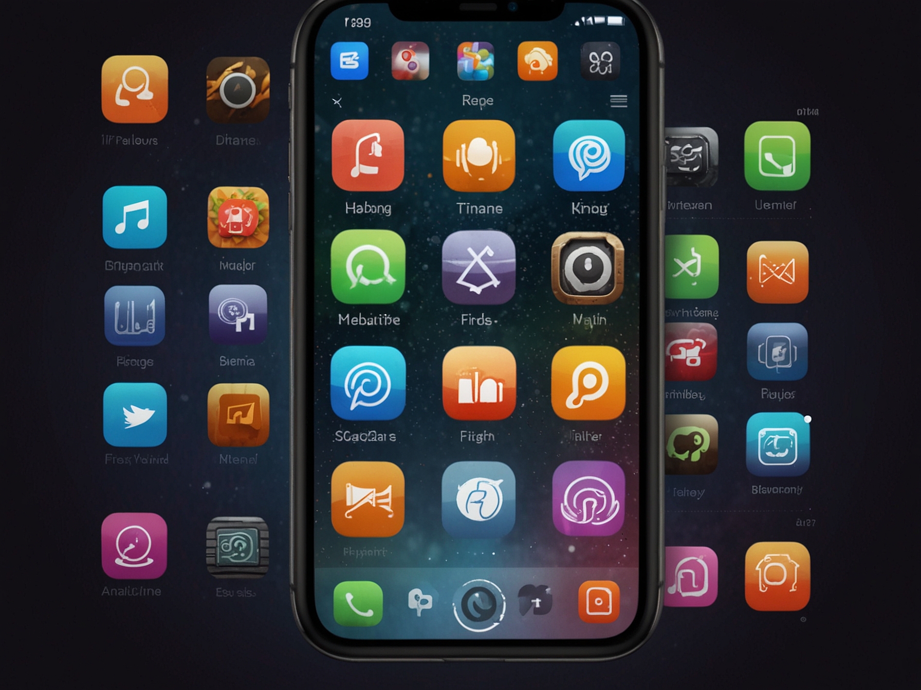 A vibrant image depicting various app icons on an iPhone home screen, illustrating tailored suggestions and music playlists created by the new intelligent algorithms.