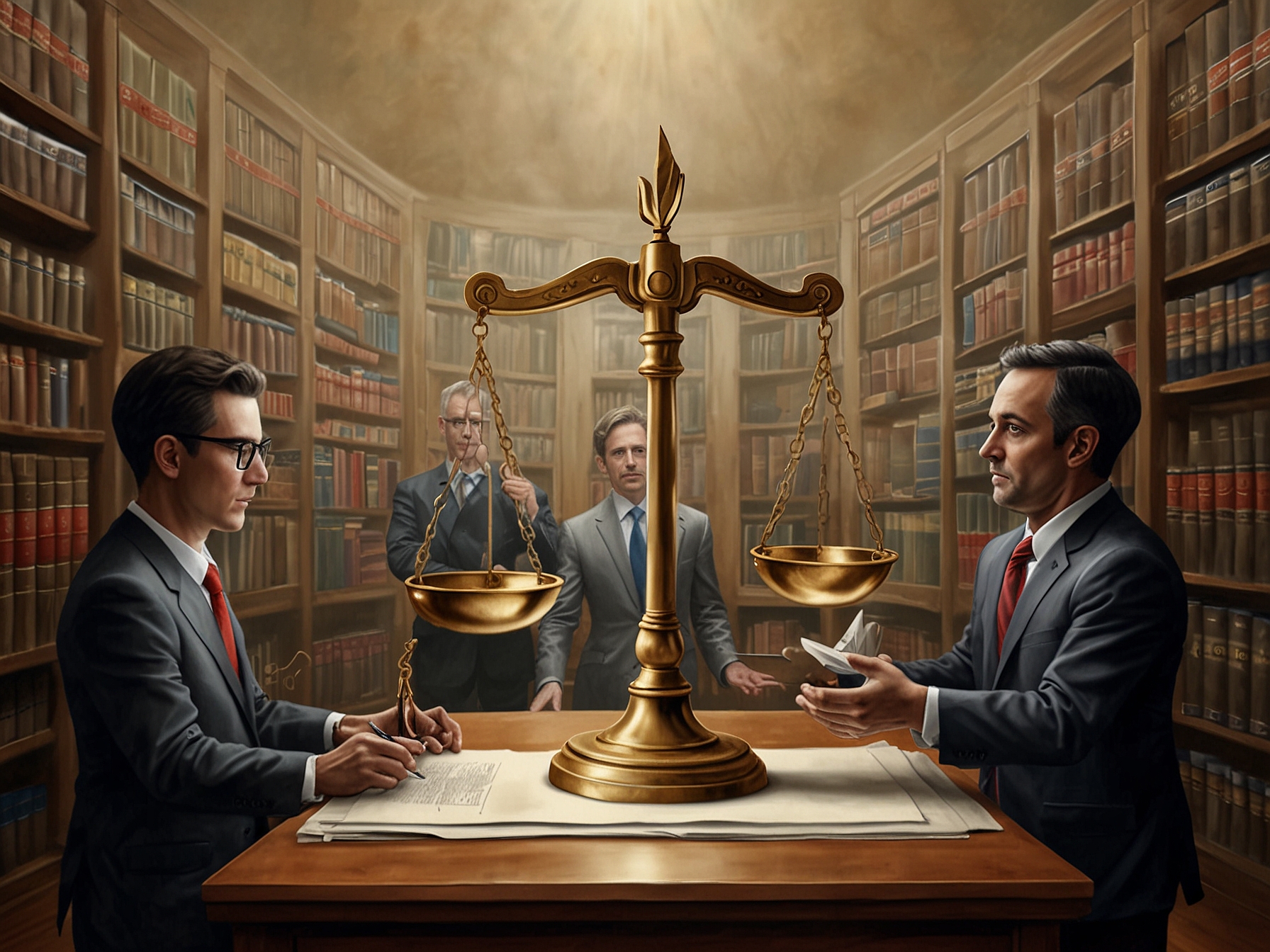 A visual representation of the legal implications facing YouTube creators, featuring scales of justice and elements of online content creation, emphasizing the ethical dilemmas involved.
