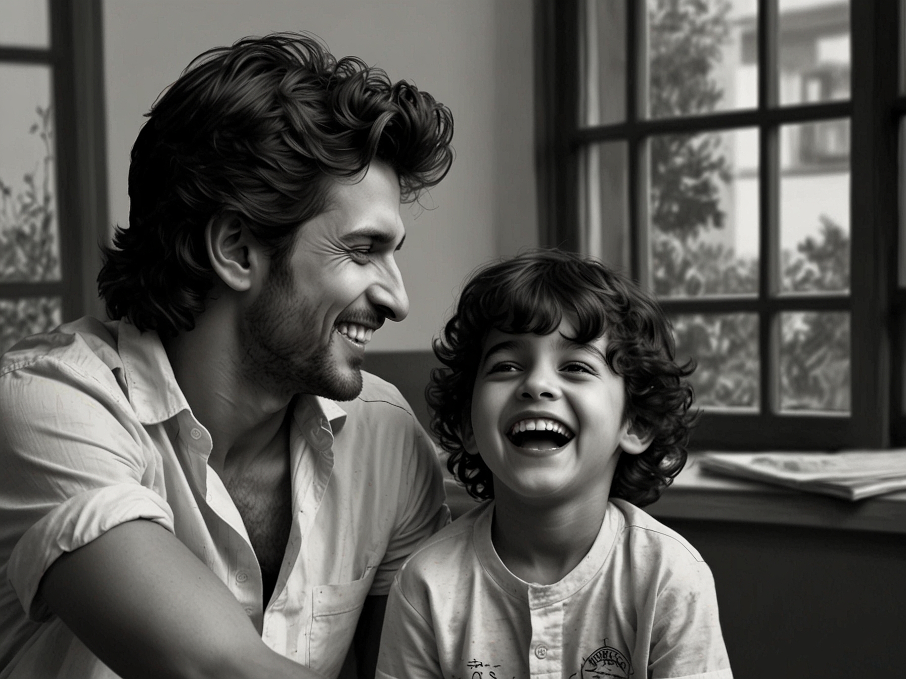 Saba Azad laughing joyfully as she interacts with Hrithik's sons, creating a heartwarming family moment that radiates warmth and happiness.