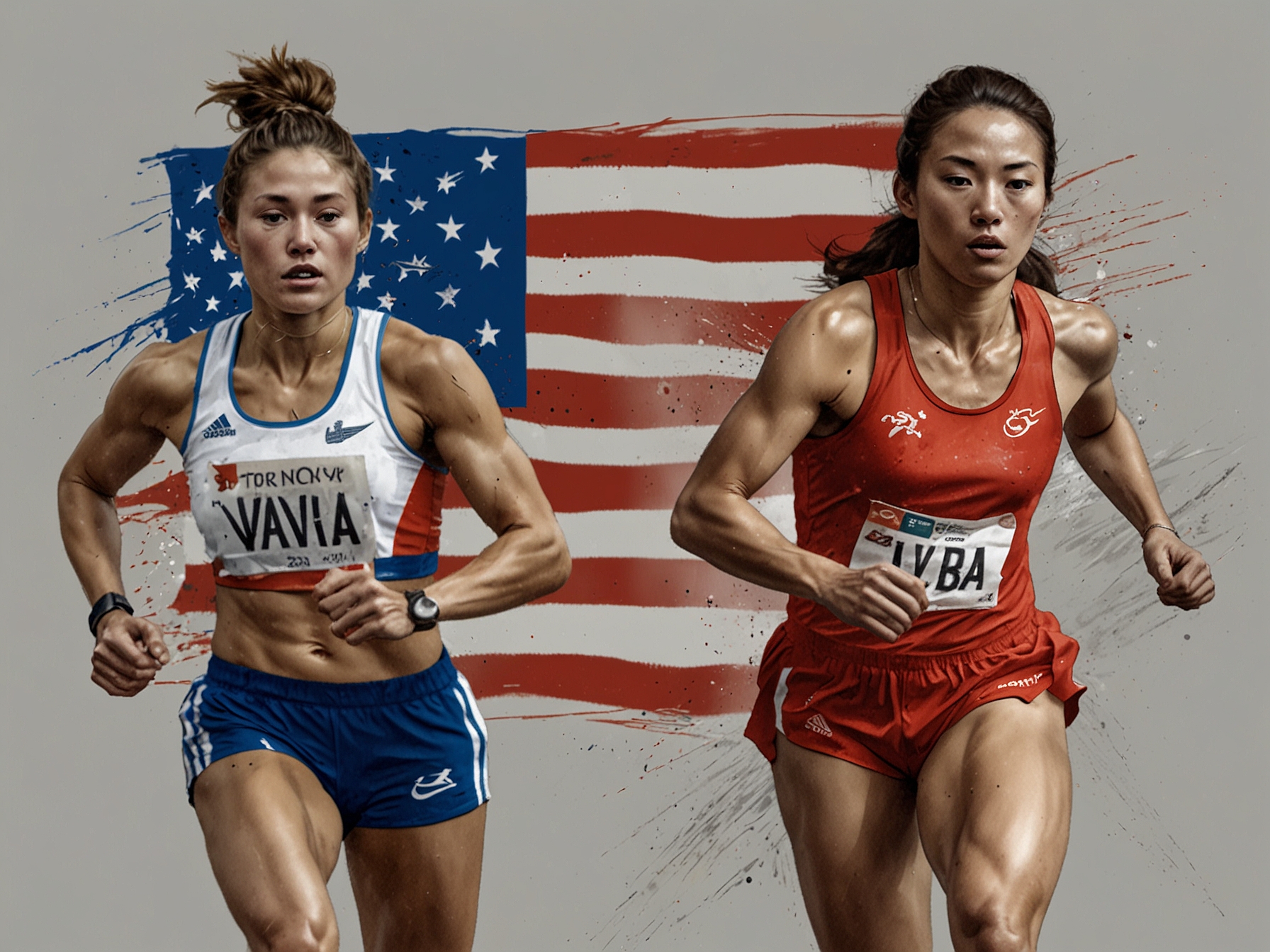 A split-screen image showing Valieva’s record-breaking performance at the Beijing Olympics on one side and the intensity of the doping scandal on the other, symbolizing her conflicting legacy.