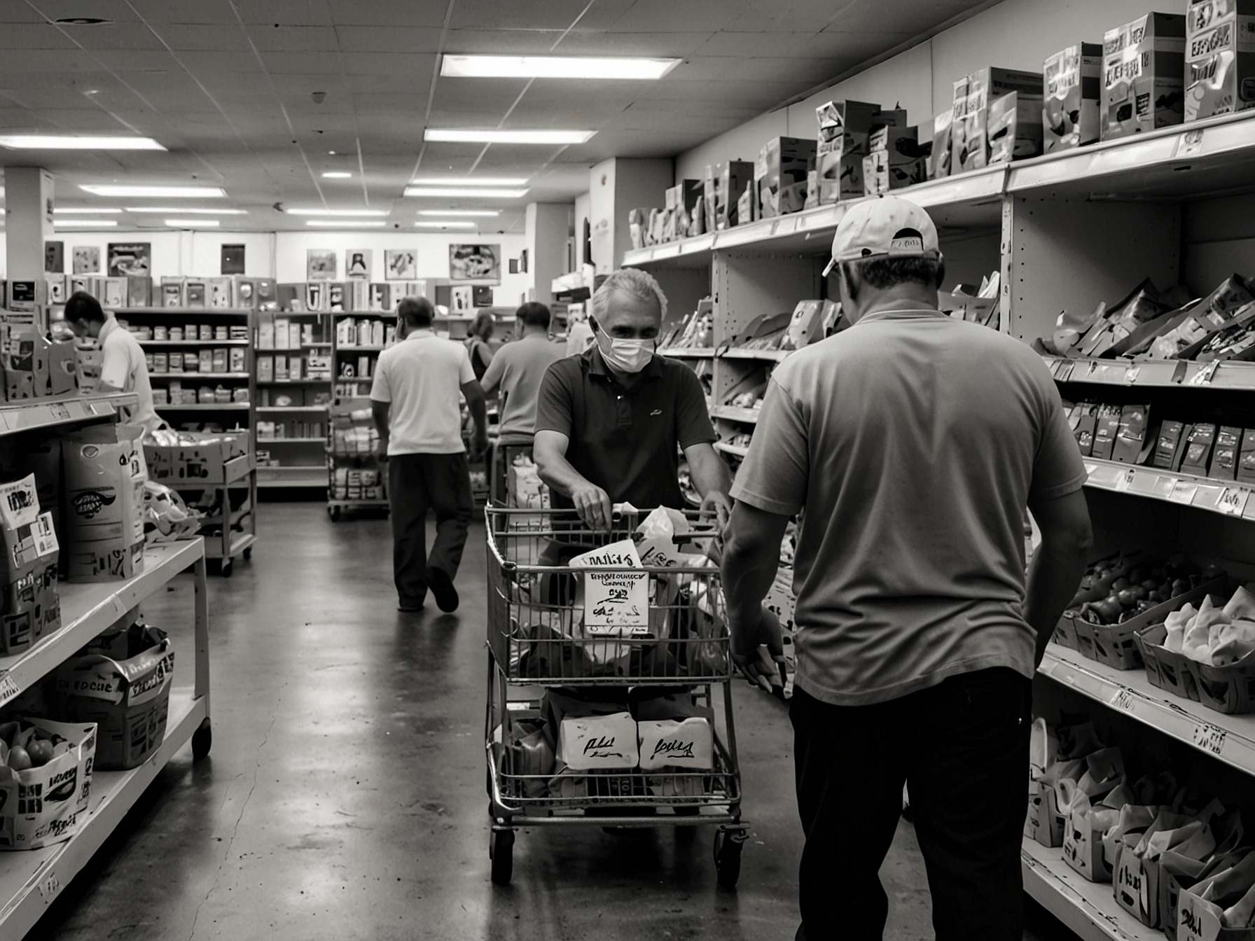 Residents in a coastal town are seen stocking up supplies at a local grocery store, preparing for the uncertainties that Tropical Storm Rafael may bring.
