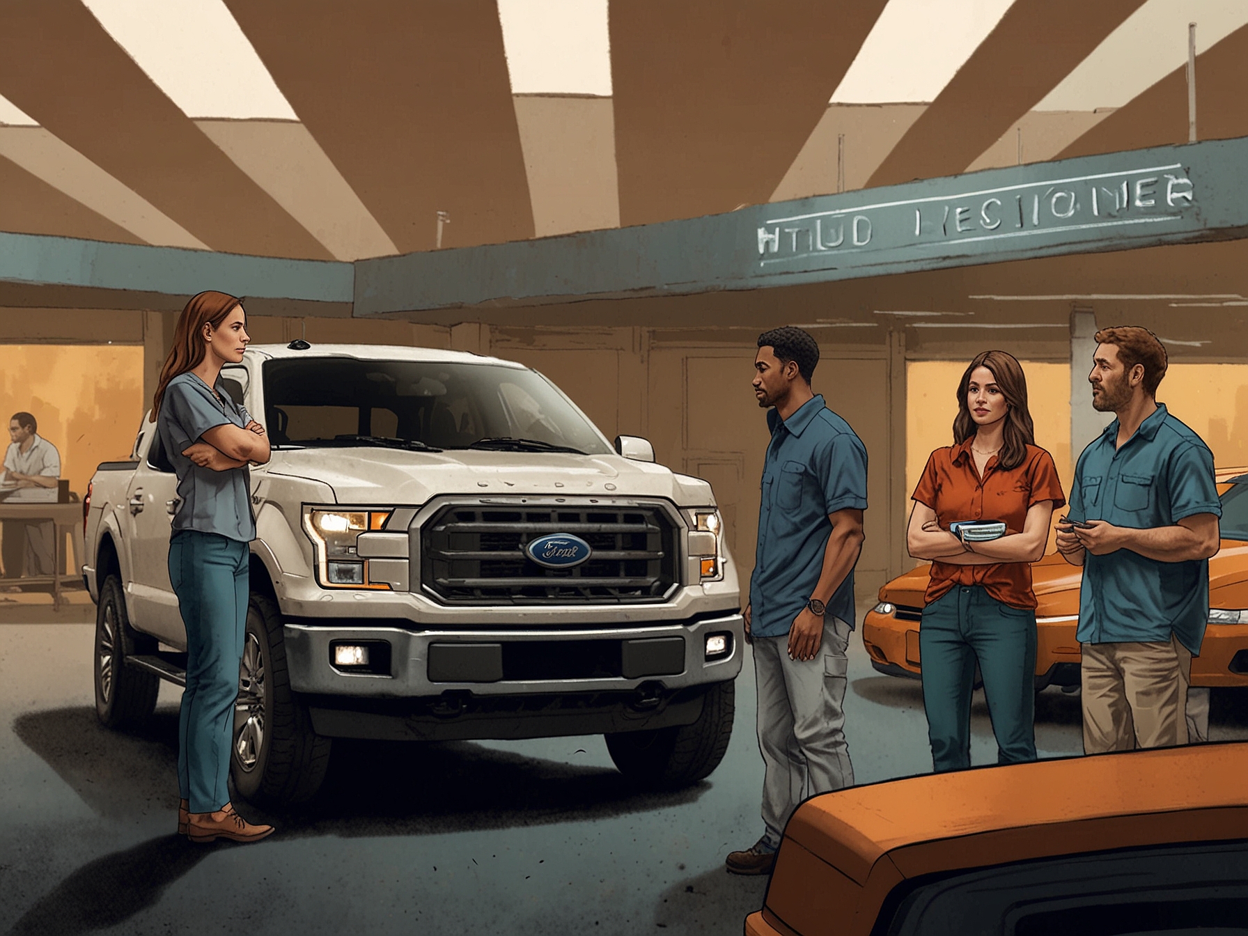 A group of diverse Ford owners discussing their experiences, showcasing the importance of consumer voices and the need for awareness regarding automotive safety.