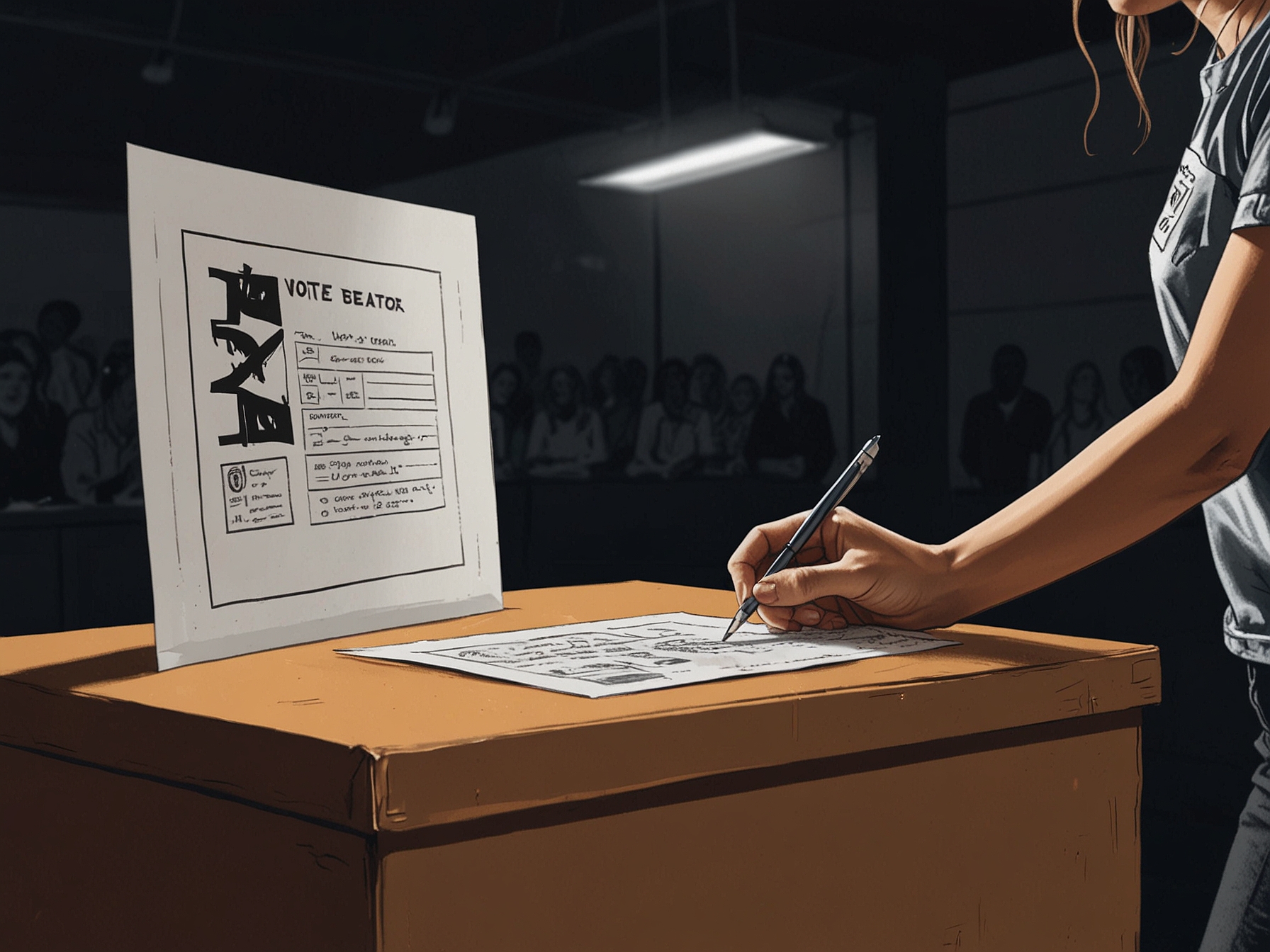 A close-up of a young voter filling out a ballot, illustrating the impact of social issues like abortion rights that motivated citizens to participate in the electoral process.