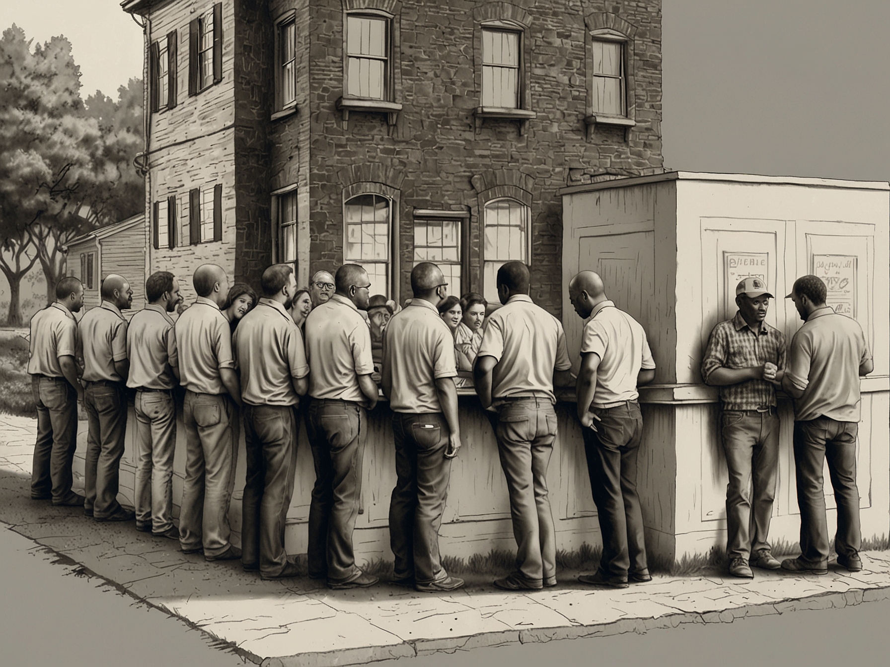 A split image showing urban voters eagerly engaging in discussions contrasted with rural voters, highlighting the stark political divide in Georgia.