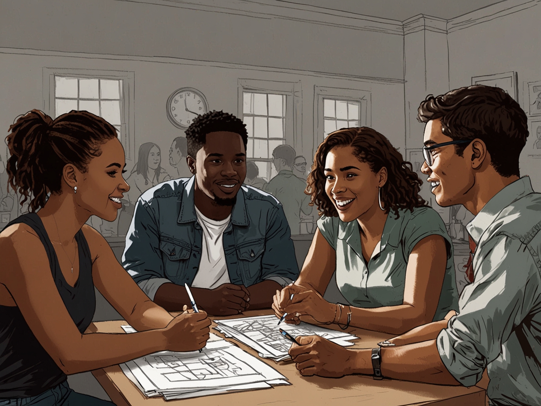 A diverse group of young voters engaged in a discussion about the upcoming election, representing the importance of youth turnout in shaping political outcomes.