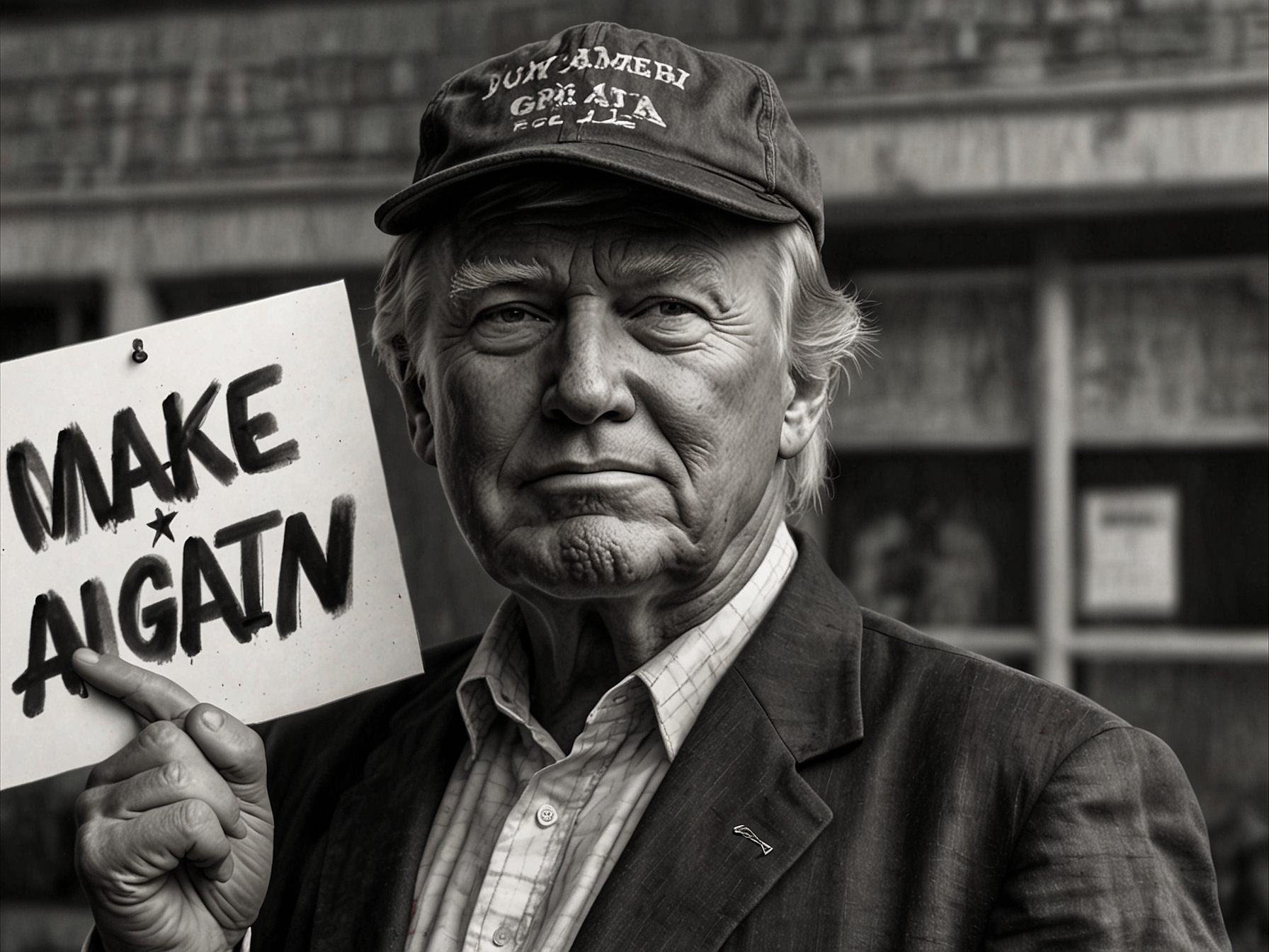 A close-up of a rural voter holding a sign that reads 'Make America Great Again', highlighting the personal connection Trump established with overlooked communities.