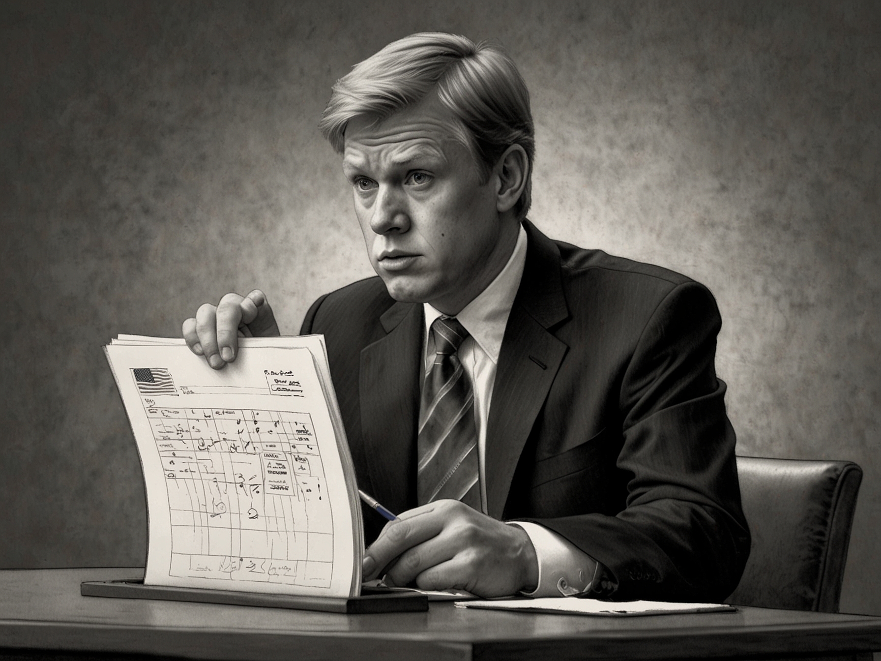 A close-up of Barron's focused expression as he reviews his voting choices, showcasing the weight of responsibility in this momentous occasion.