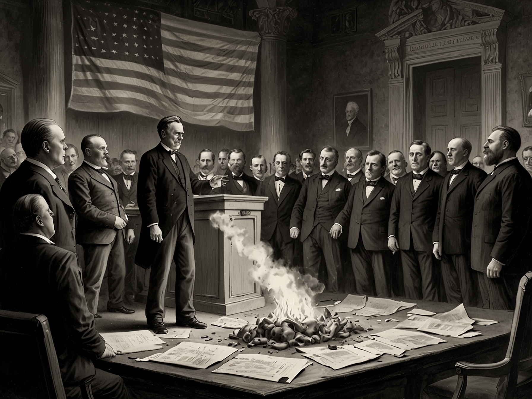 A political cartoon from the 1892 election, symbolizing the clash between Cleveland's Democratic values and the rising populist sentiments of the time.