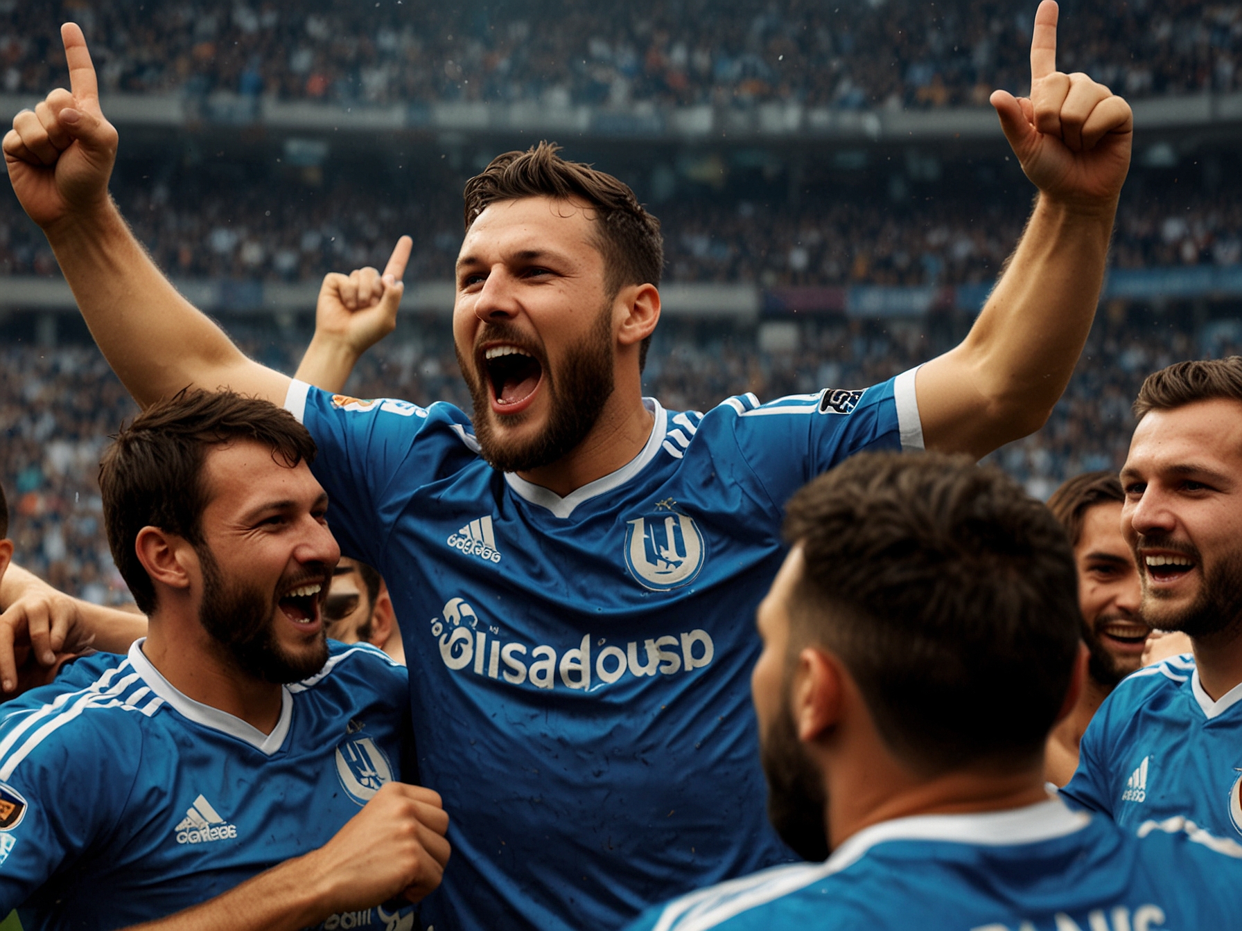 Gignac celebrating a goal with his teammates, encapsulating the electrifying energy he brought to the pitch and his influence on the game's outcome.