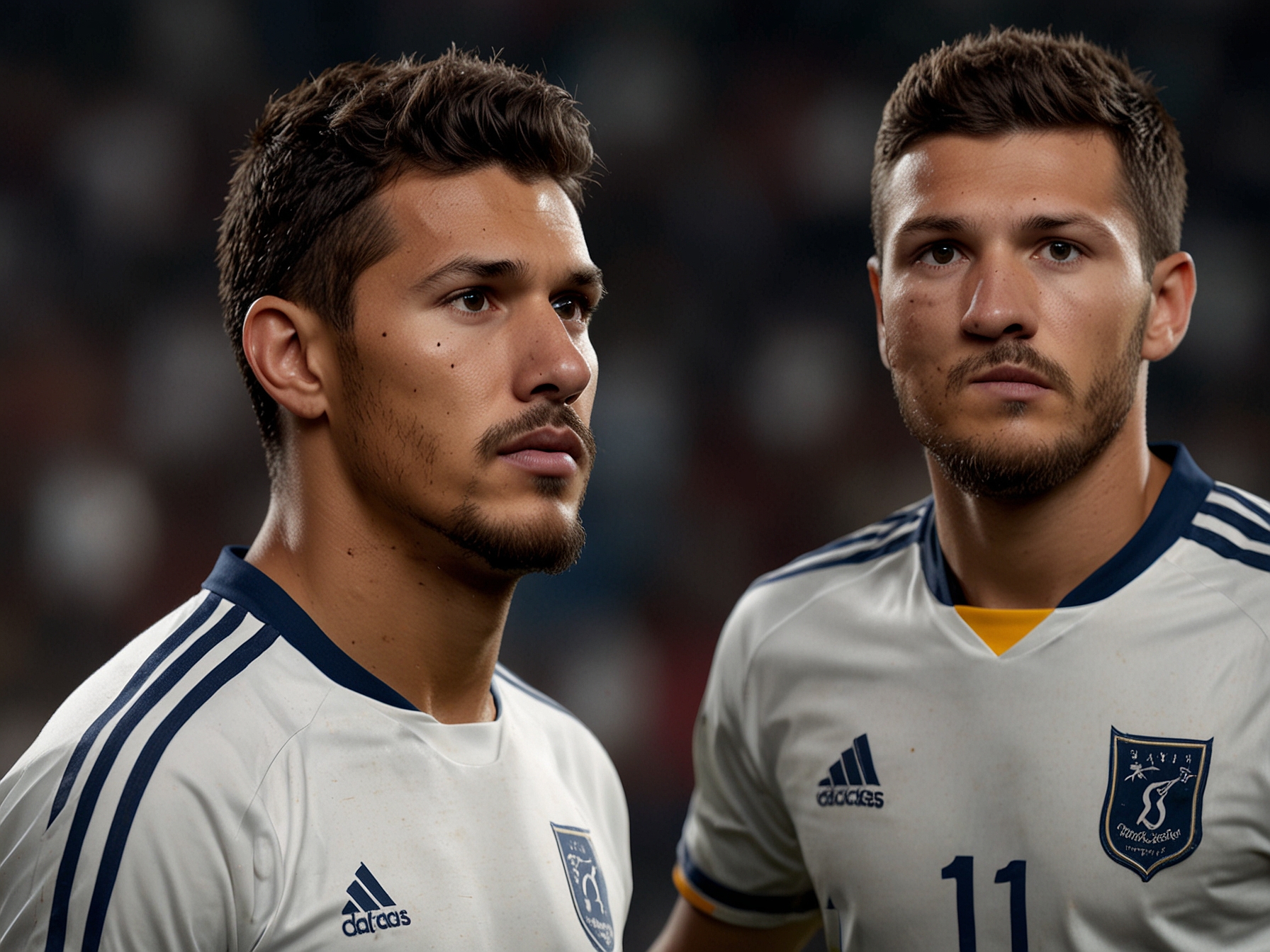 A split image of Paulinho and Gignac side by side, illustrating the generational differences in their playing styles and techniques on the soccer field.