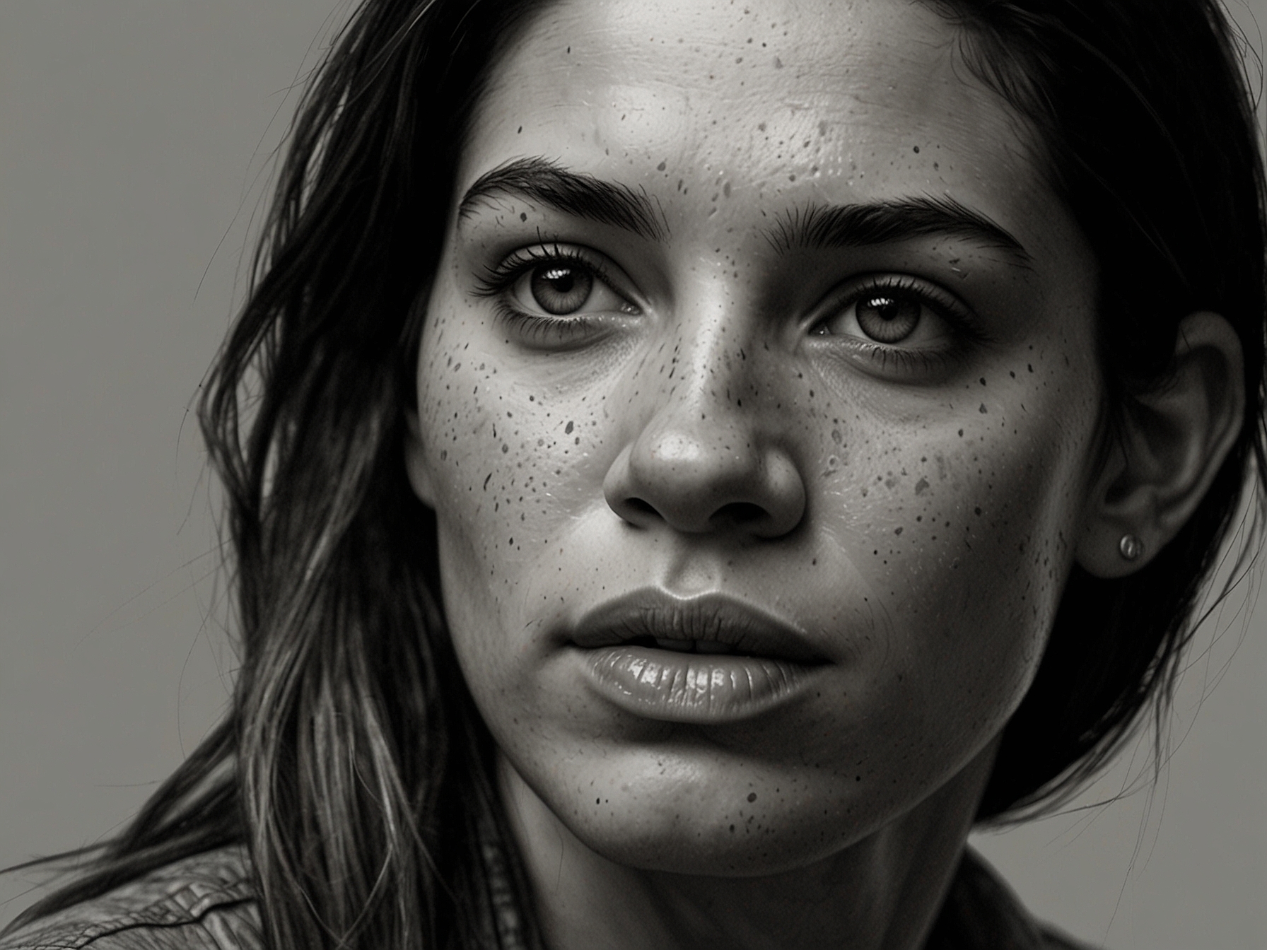 A close-up of Michelle Jimenez looking contemplative, symbolizing her journey of self-discovery and the strength found in vulnerability and personal battles.
