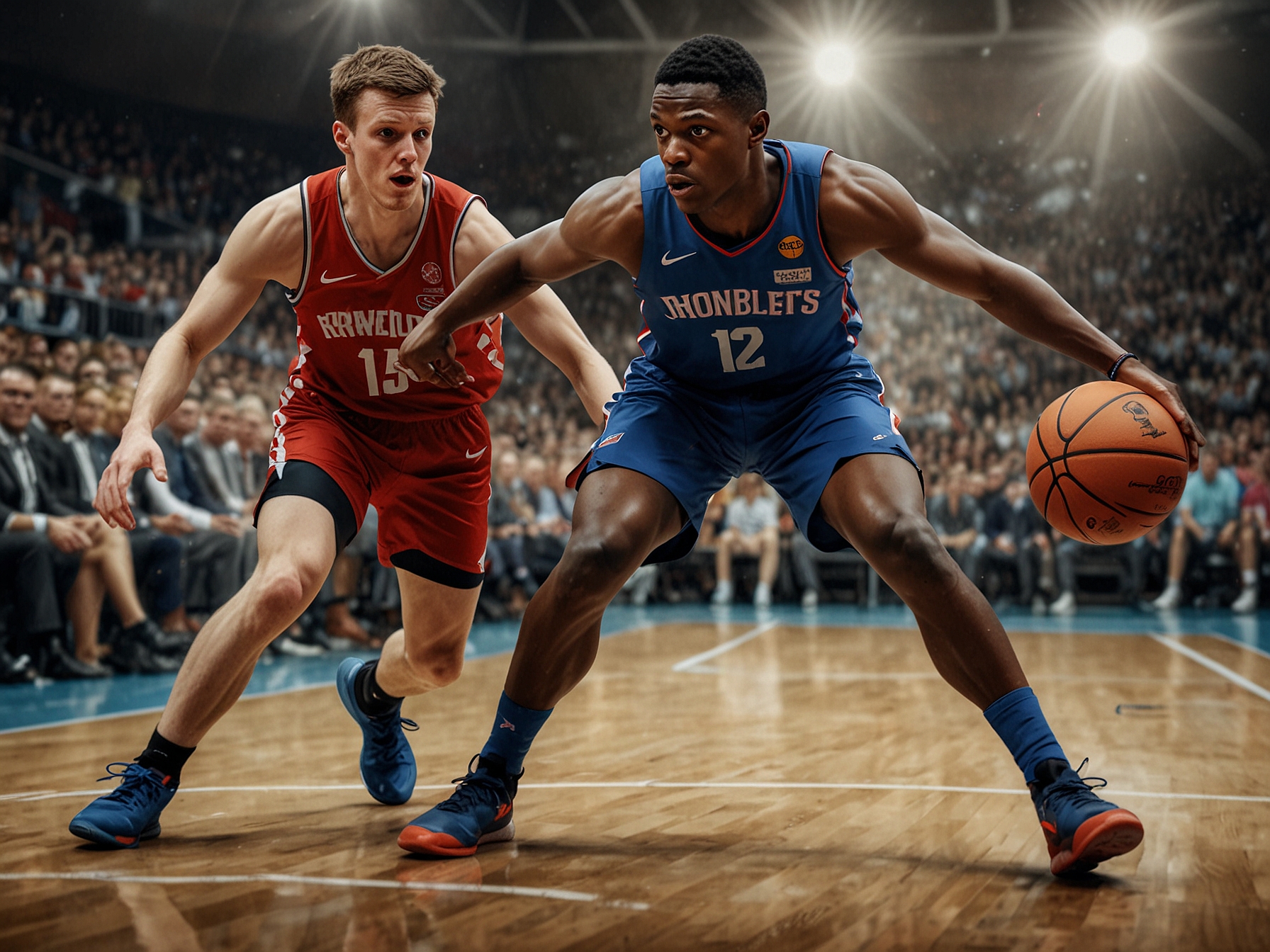Action shot of a tense moment during the game, capturing both the intensity of the competition and Brownlee’s difficulty in finding his footing on the court.