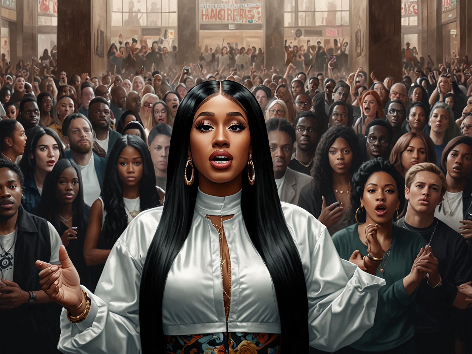 A split image featuring social media posts reacting to Cardi B's video, highlighting both praise from fans and criticism from detractors, illustrating the divided opinions.