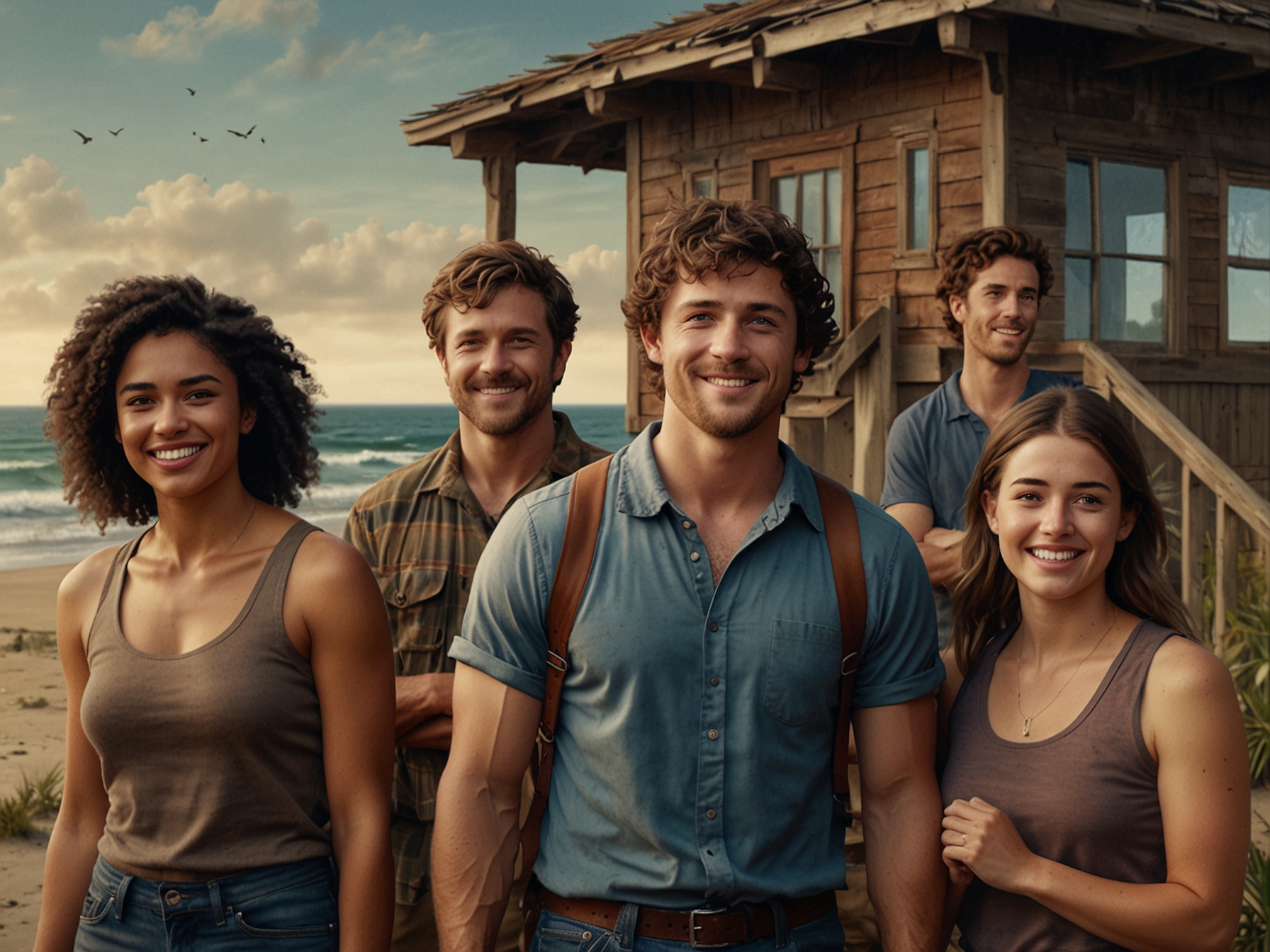 The main cast of Outer Banks together, showcasing their camaraderie, with expressions reflecting both joy and anxiety for their uncertain future in the final season.
