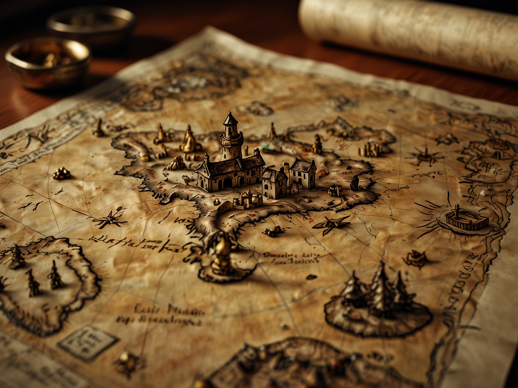 A close-up of a treasure map spread out on a table, representing the thrilling hunt for treasures that has defined the show's thrilling narrative throughout its seasons.