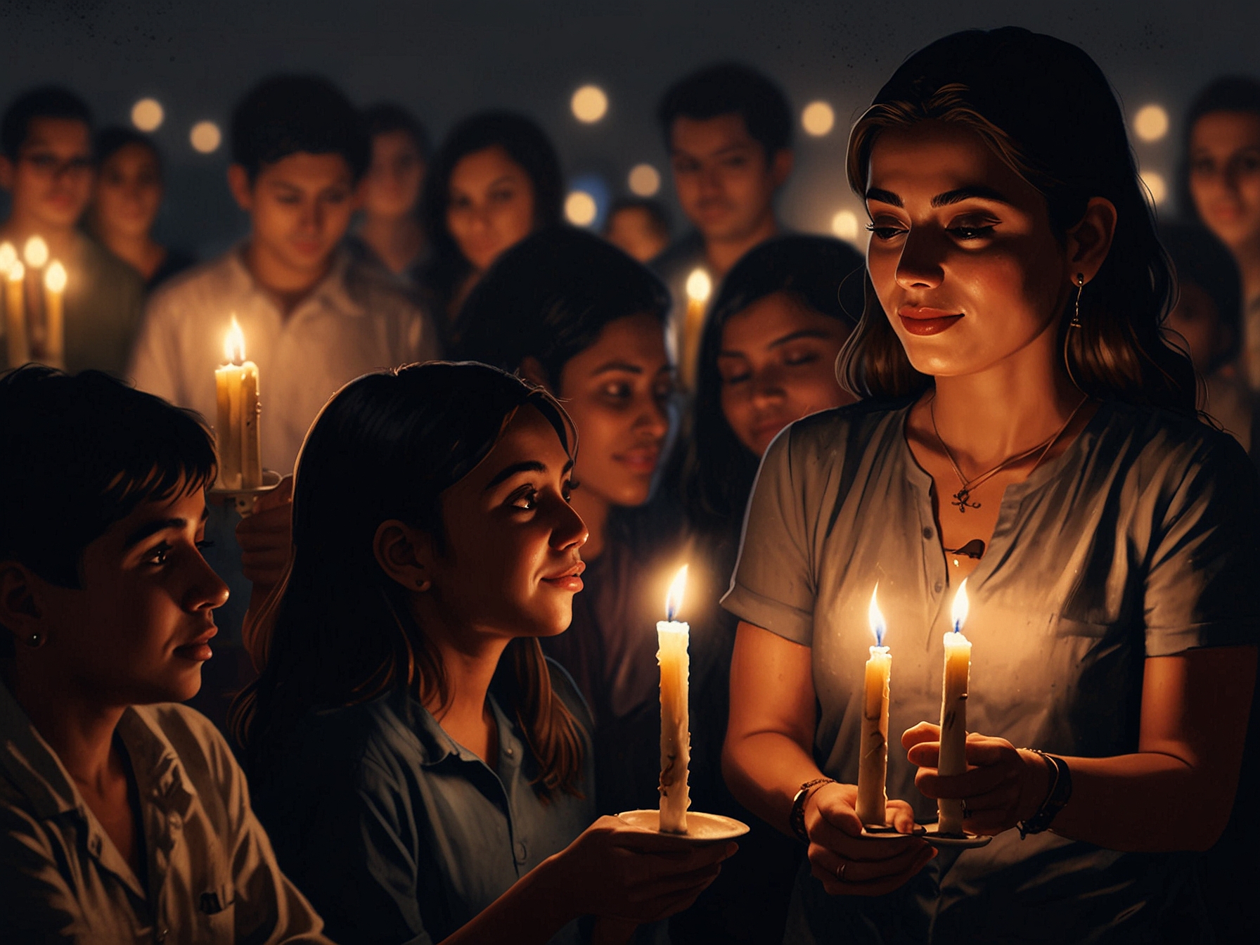 A somber image of candles being lit by fans at a vigil dedicated to Nitin Chauhan, symbolizing collective mourning and honoring his contributions to the entertainment industry.