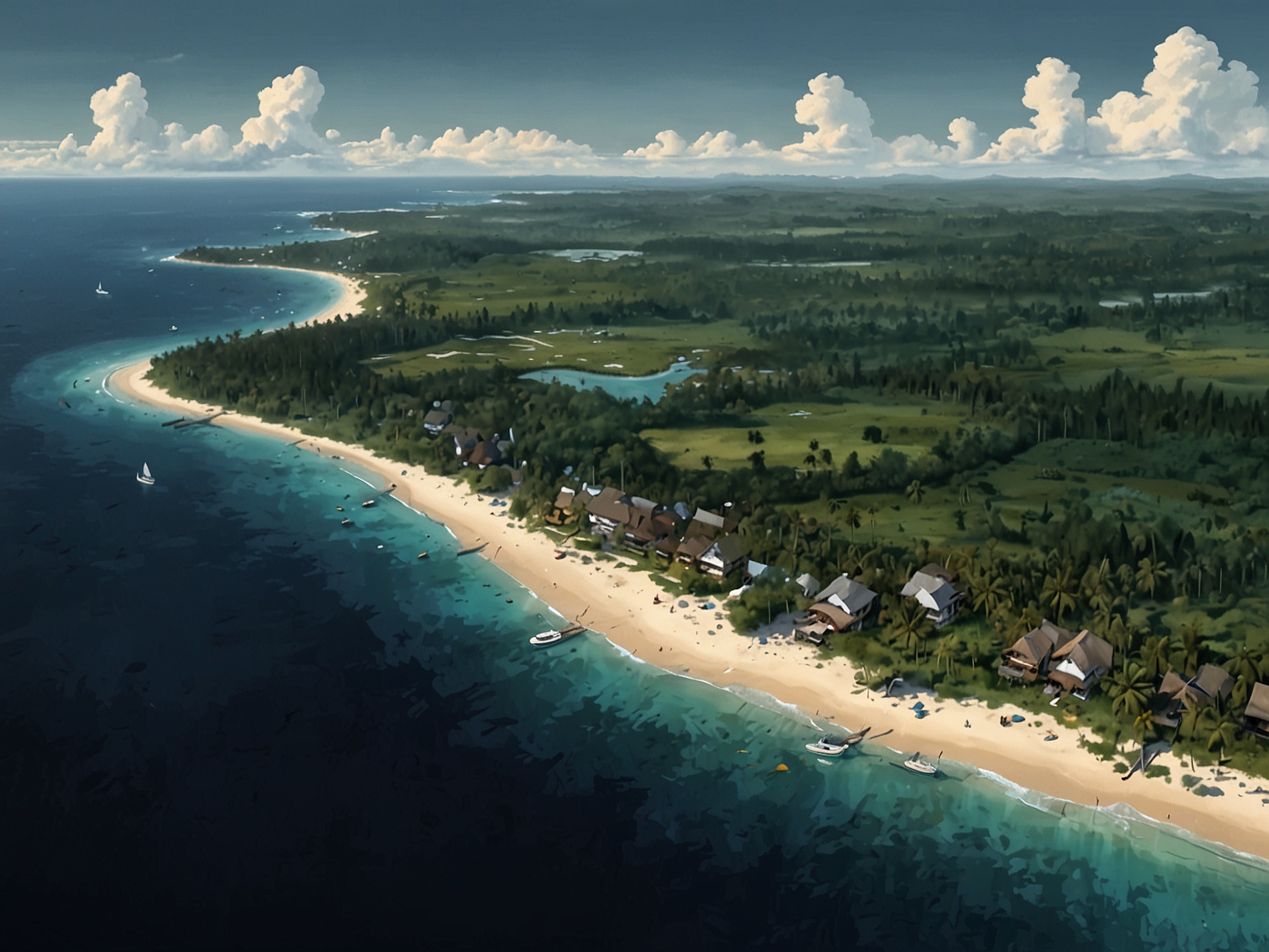 An aerial view of Siargao showcasing its breathtaking landscapes, representing the enchanting environment where the rumored relationship blossomed.